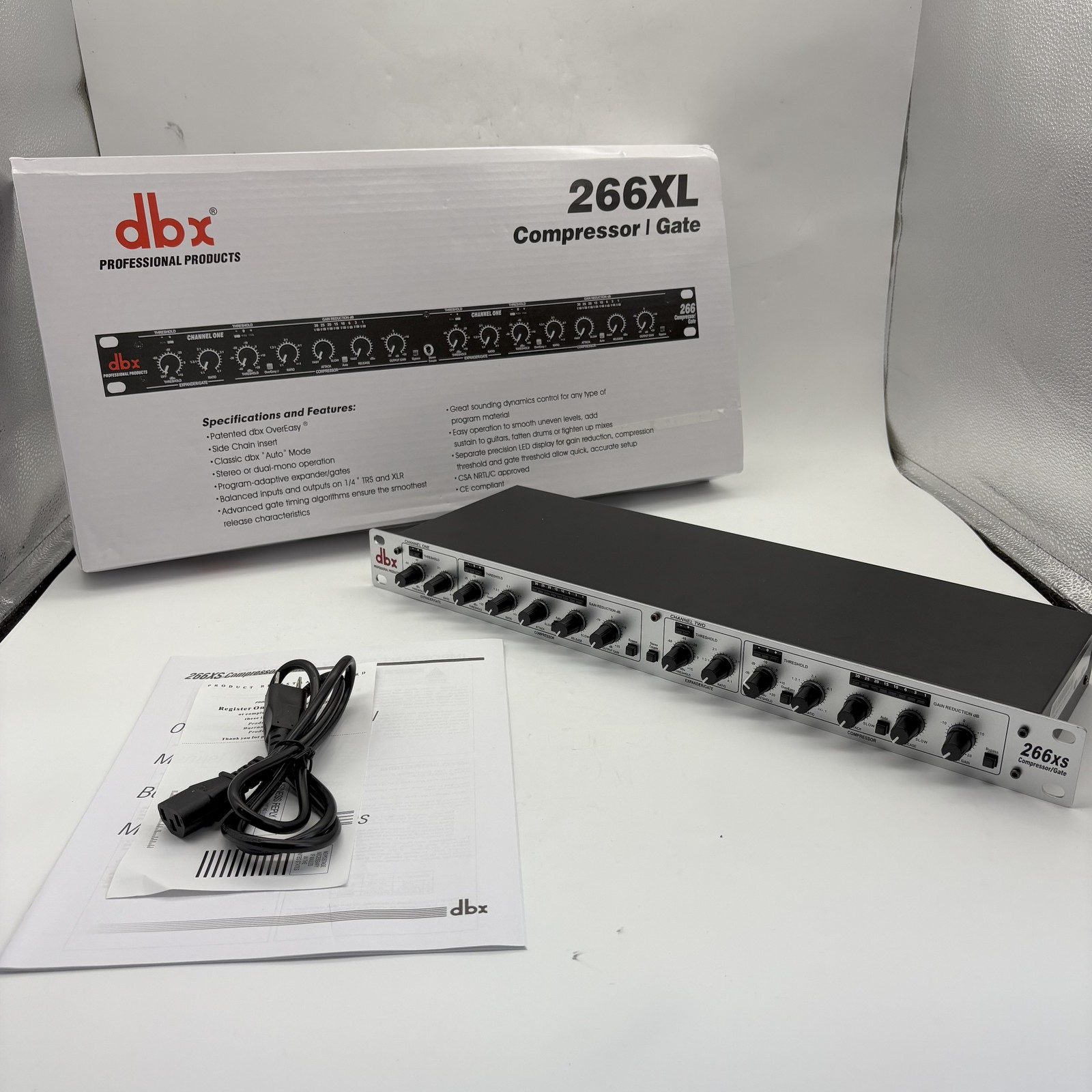 DBX 266XS 2-Channel Compressor/Gate Rack Mount Pro Audio Dynamics Processing