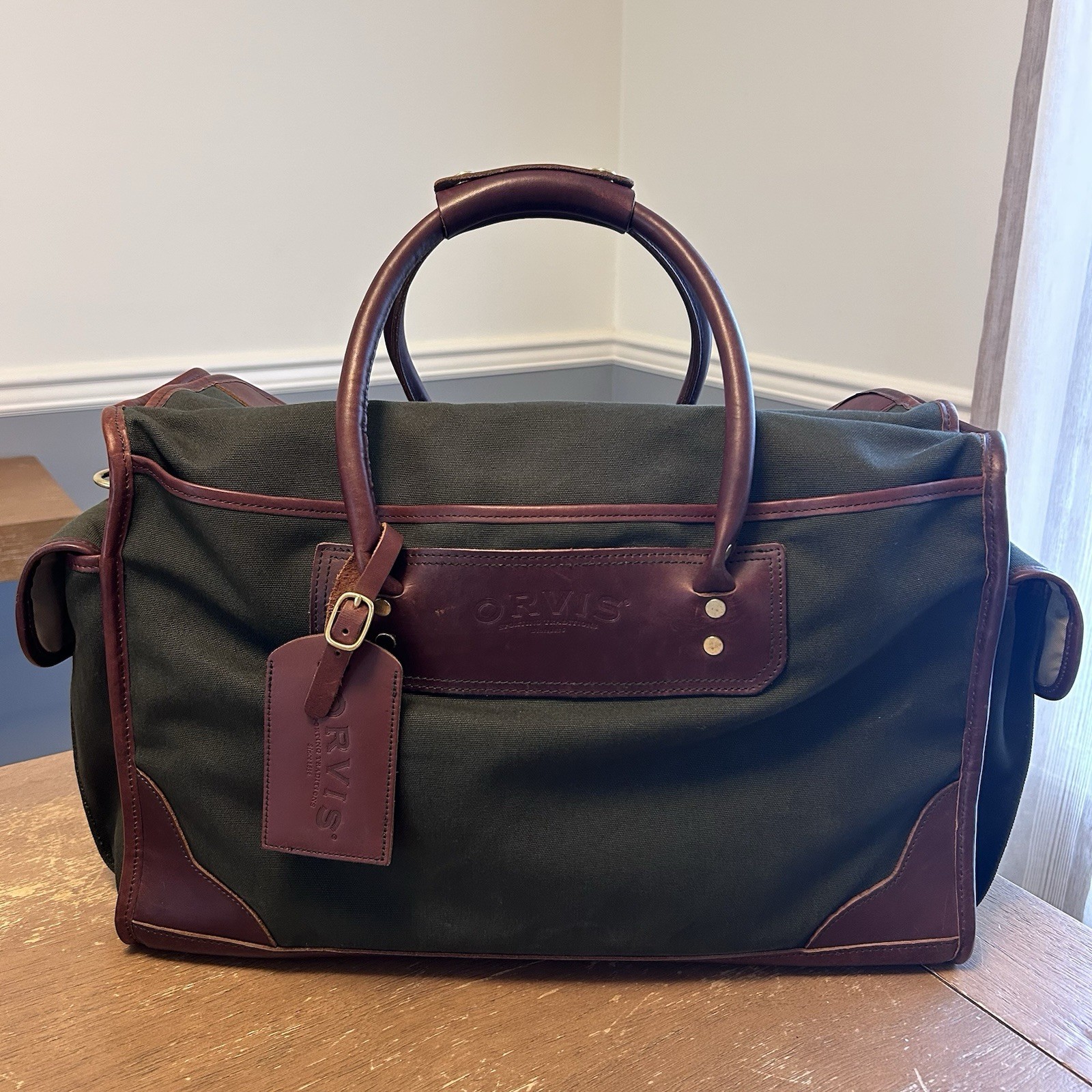 Orvis Battenkill Green Canvas Leather Duffel Bag Weekender Travel Vintage VGC Orvis Battenkill Green Canvas Leather Duffel Bag Weekender Travel Vintage VGC