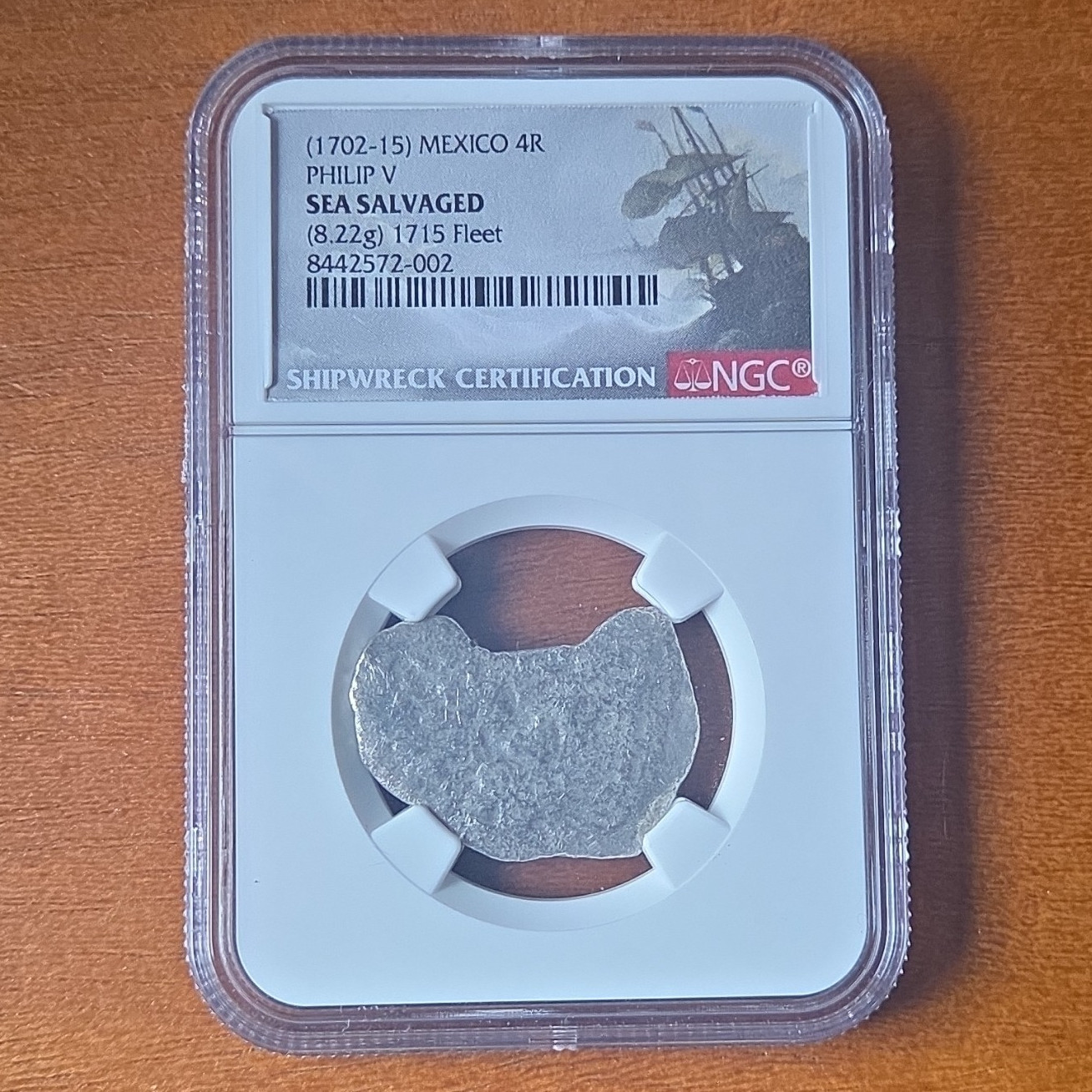NGC 1702-15 Mexico 4 Reales Silver Pillars Cob Philip V 1715 Fleet KM#96 NGC 1702-15 Mexico 4 Reales Silver Pillars Cob Philip V 1715 Fleet KM#96