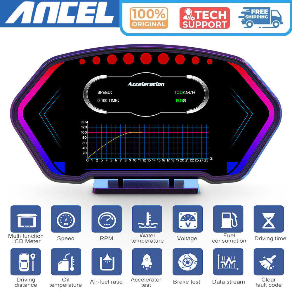 OBD2+GPS HUD Gauge Car Digital Head Up Display Speedometer Turbo RPM Alarm Temp