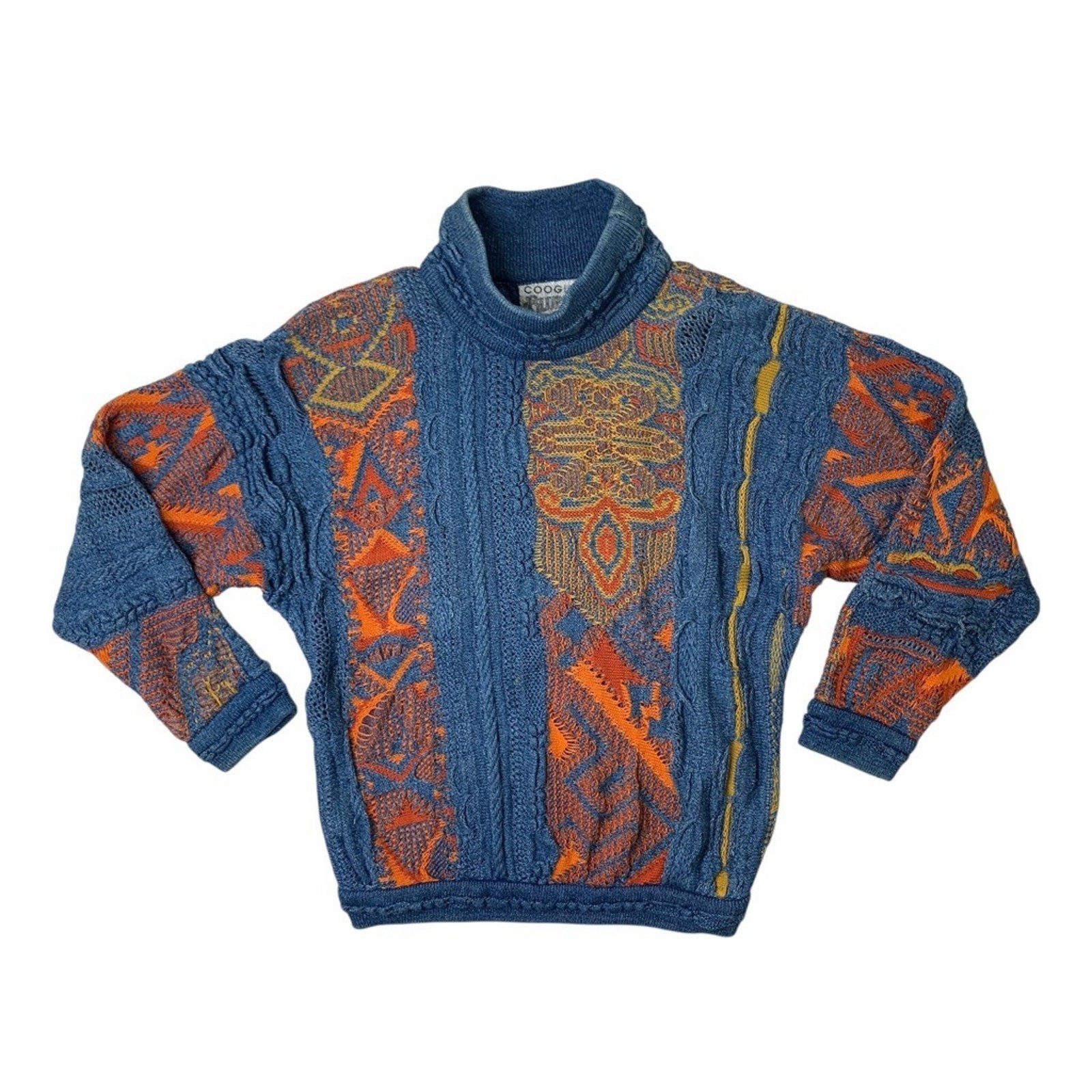 Vintage Coogi Blues Sweater Mens M Medium Cotton 3D Knit Cotton Biggie Smalls