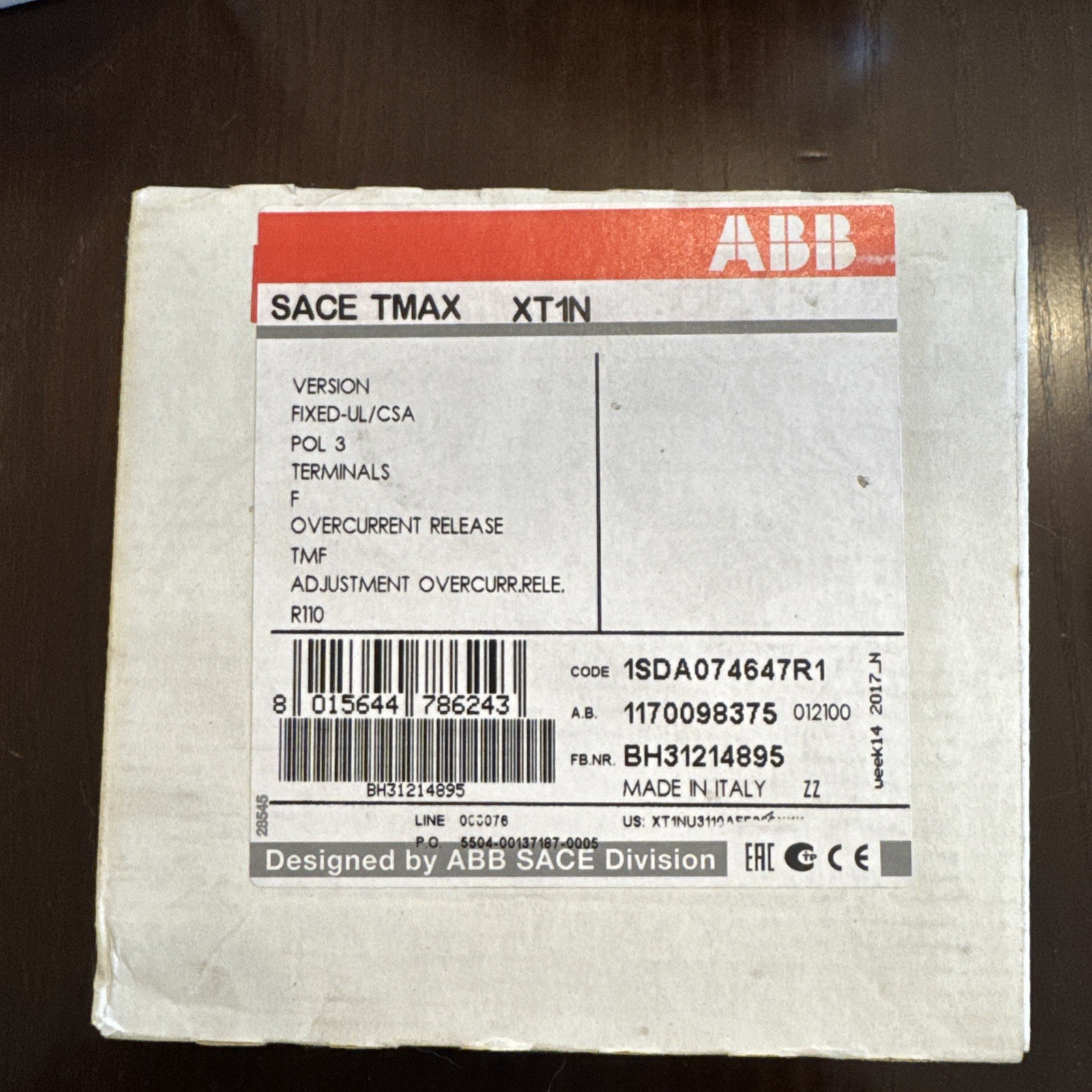 ABB 1SDA074647R1 - XT1N 125 TMF 110-1100 3P F F UL/CSA - XT1NU3110AFF000XXX