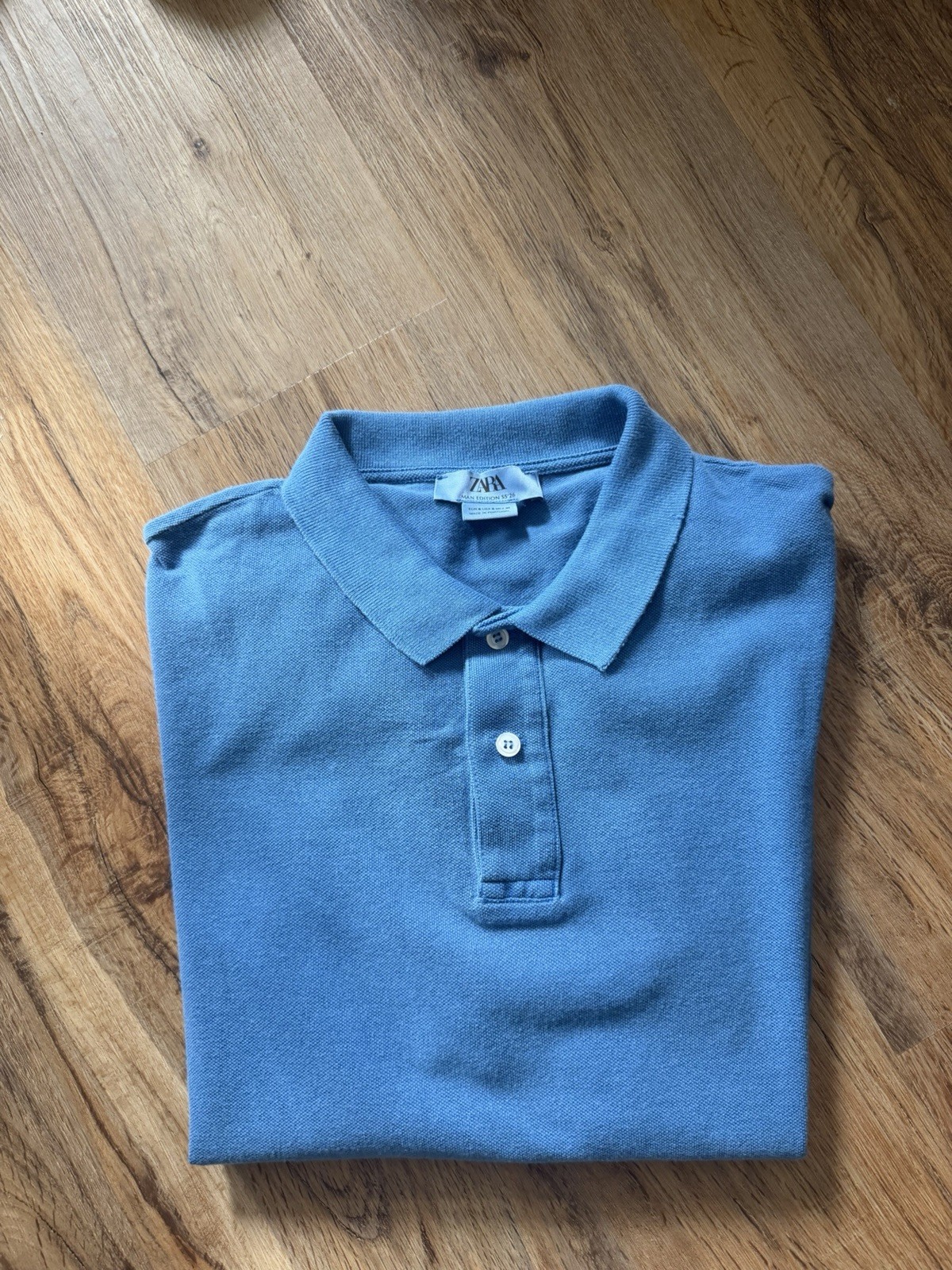 Zara Men Polo Shirt Size S Blue Short Sleeve Collared Button Distressed Style Zara Men Polo Shirt Size S Blue Short Sleeve Collared Button Distressed Style