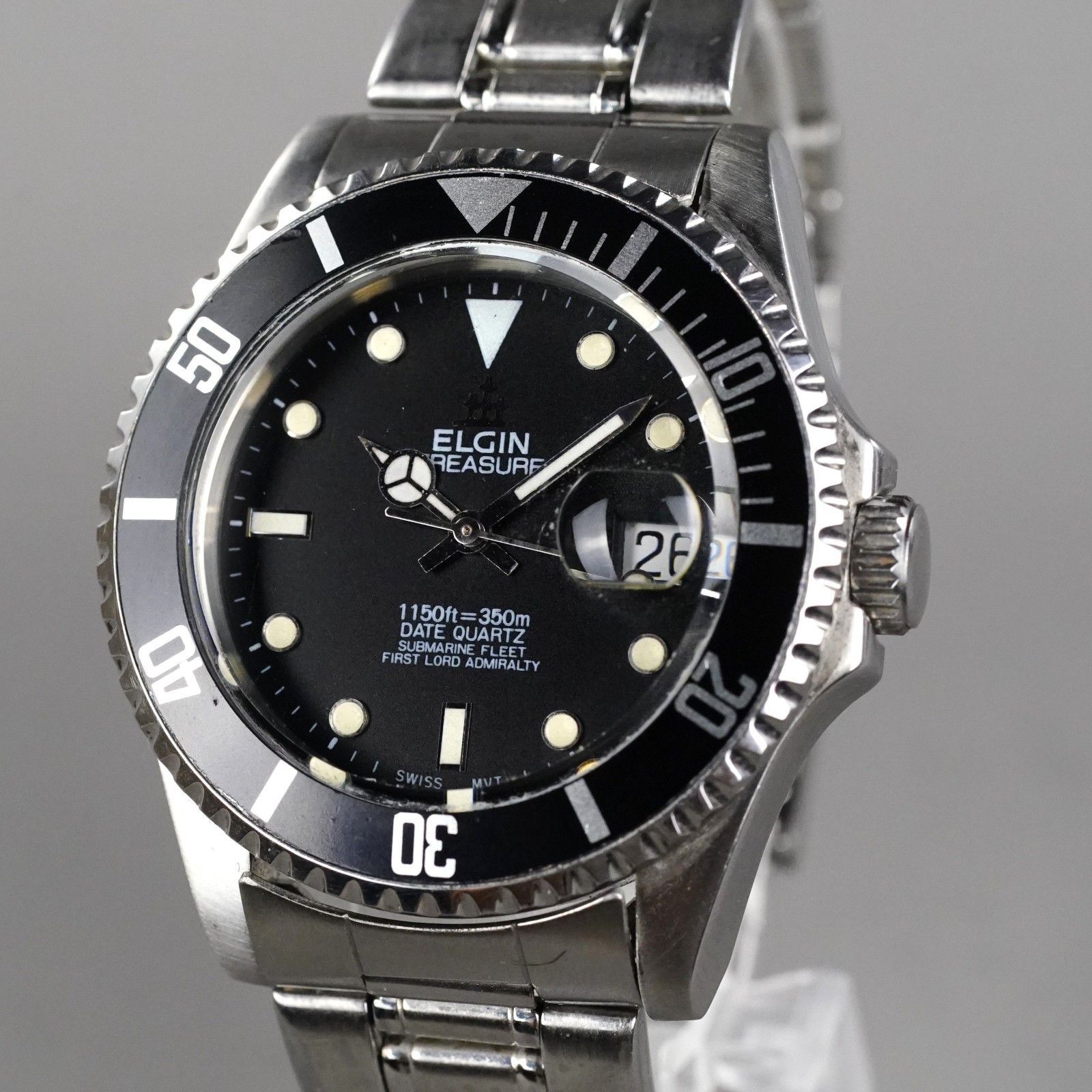 ELGIN TREASURE Diver 350m FK-272 Men\'s Watch 40mm Vintage New Battery