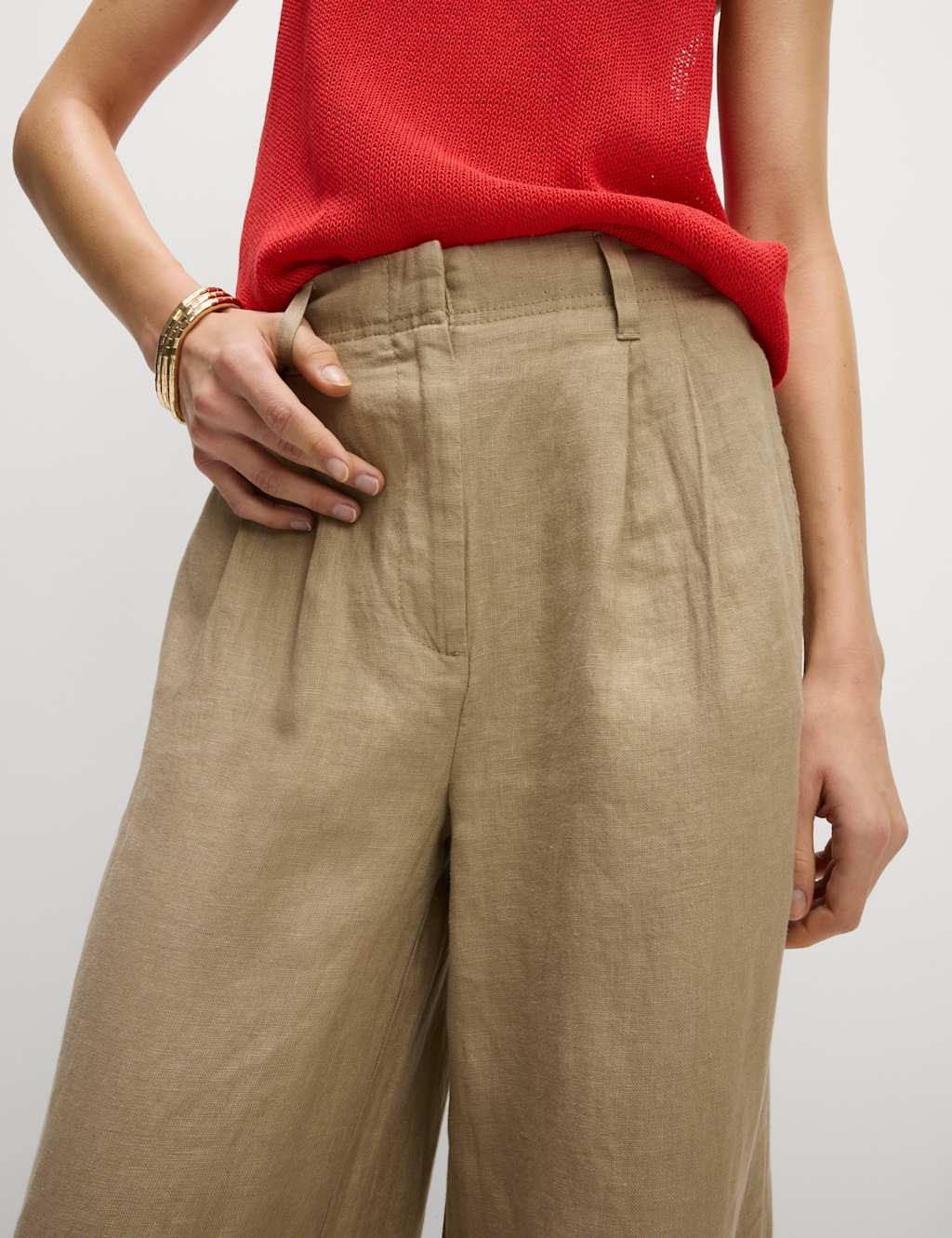 Marks & Spencer Womens Linen Wide leg Trousers in Natural Beige - M&S