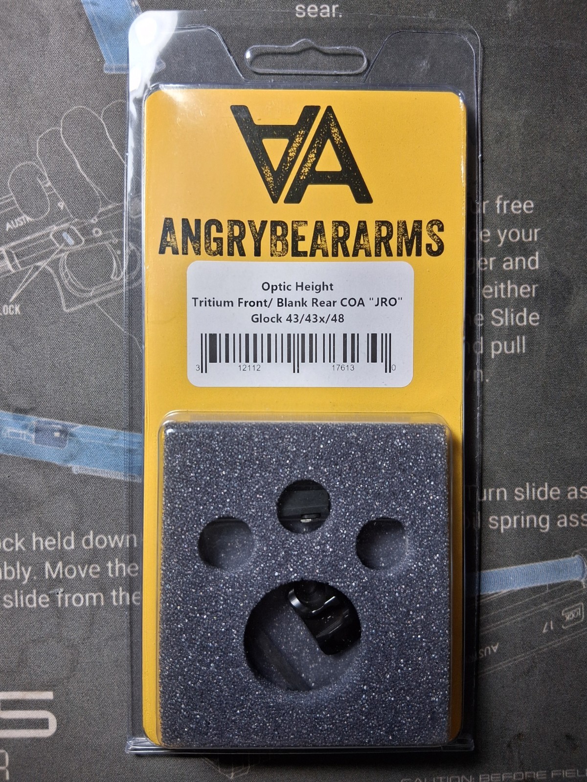 NEW Angry Bear Arms COA Sights for Slimline Glocks 43x/48 Yellow Tritium front