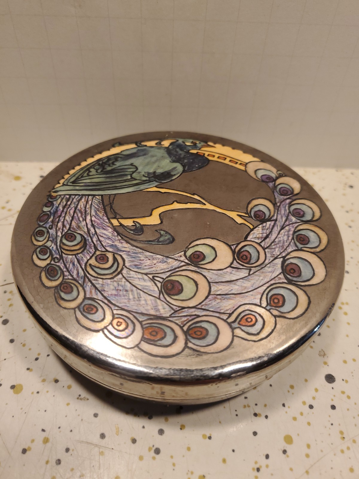 Rare Antique 1921-22 Minneapolis, Minnesota Srowell Studio Bird Ceramic Compact