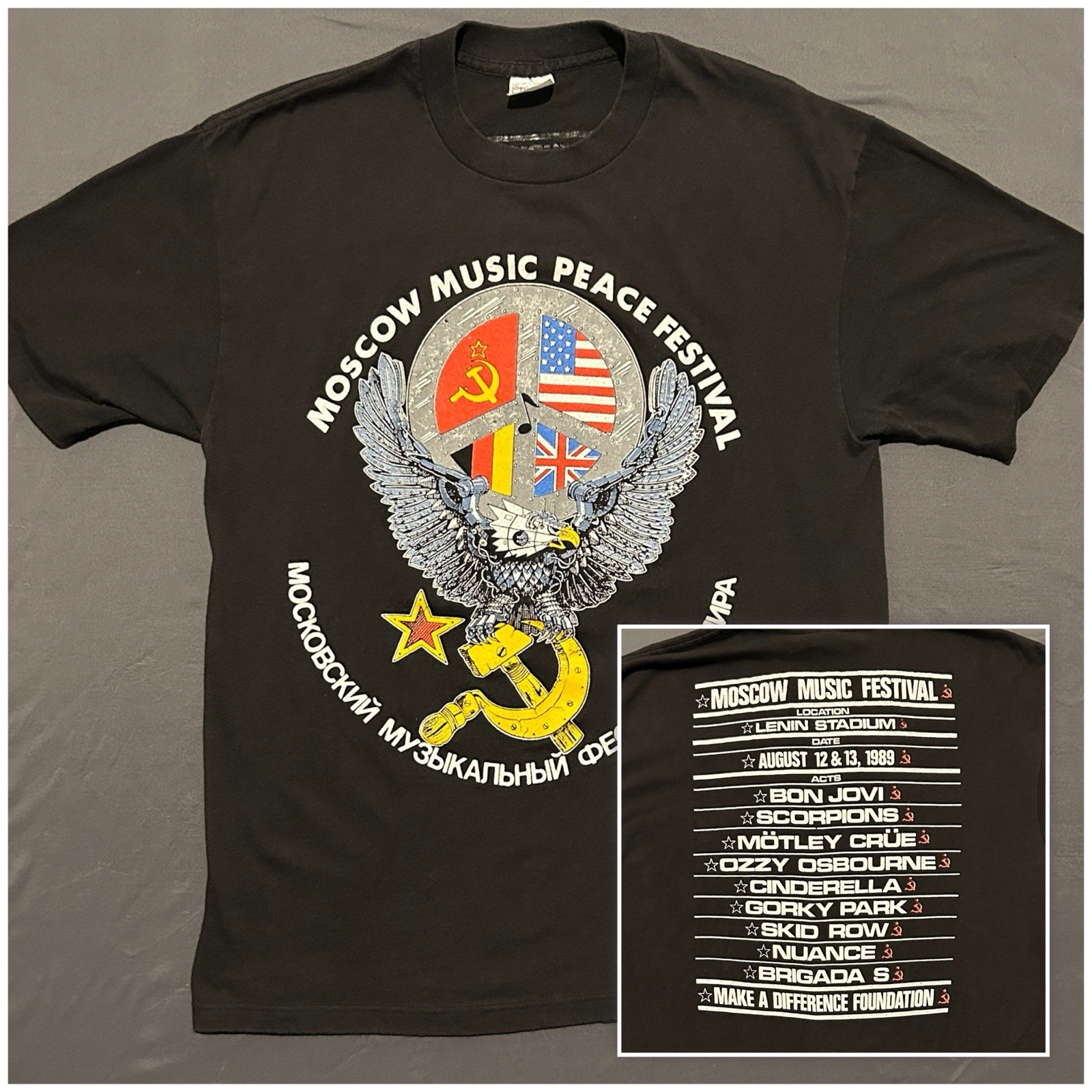 Vintage Moscow Music Peace Festival Shirt Mens XL 1989 Black Ozzy Osbourne Jovi