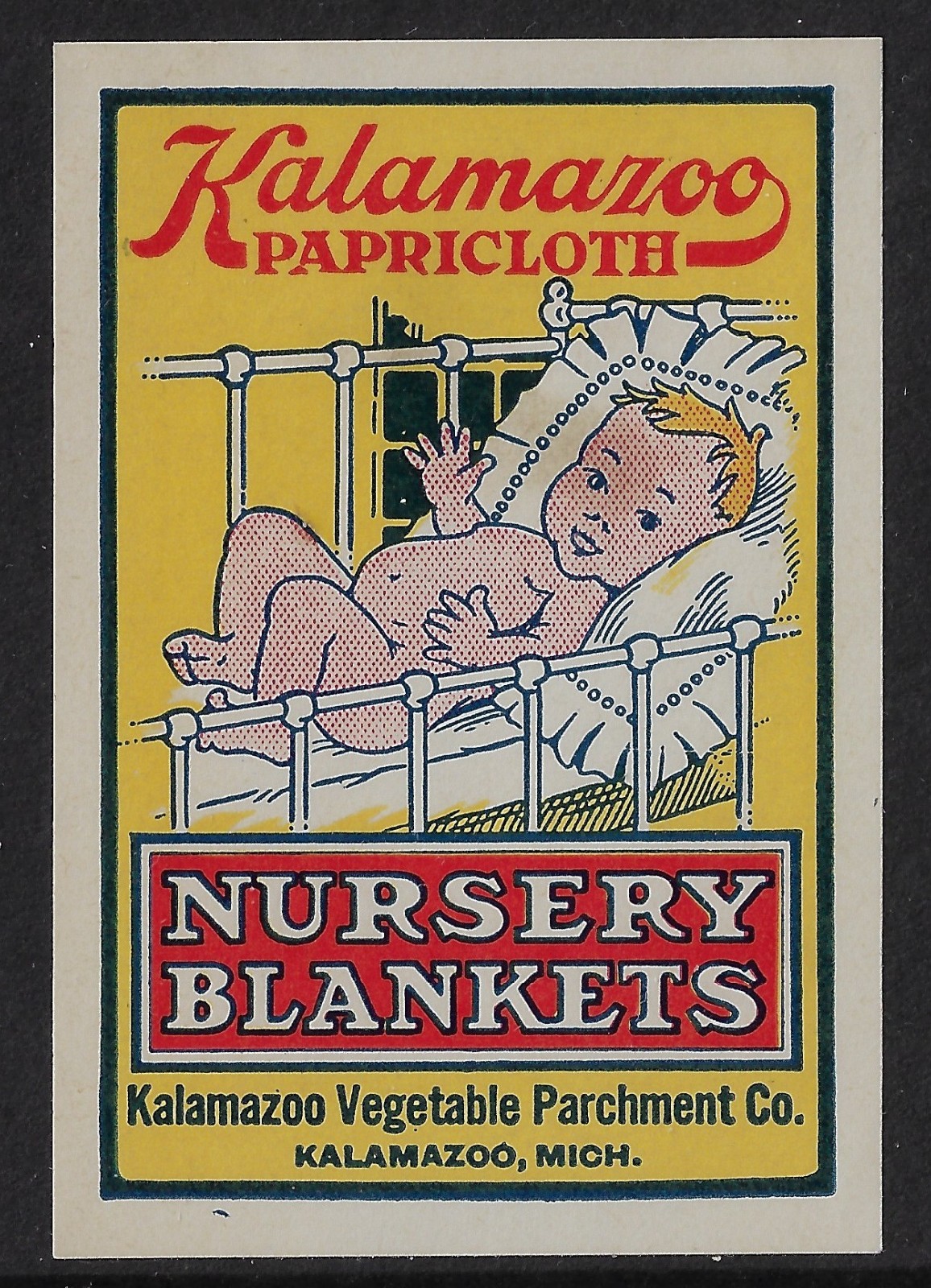 US advertising stamp Kalamazoo Papricloth Nursery Blankets. Kalamazoo MI  (a8400