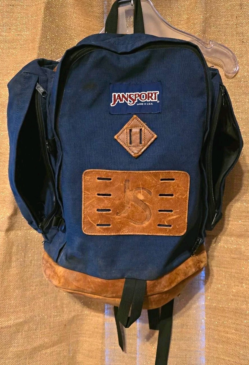 VTG 70s JanSport D3 Backpack Made In USA Blue Canvas Leather Bottom Hiking Rare
