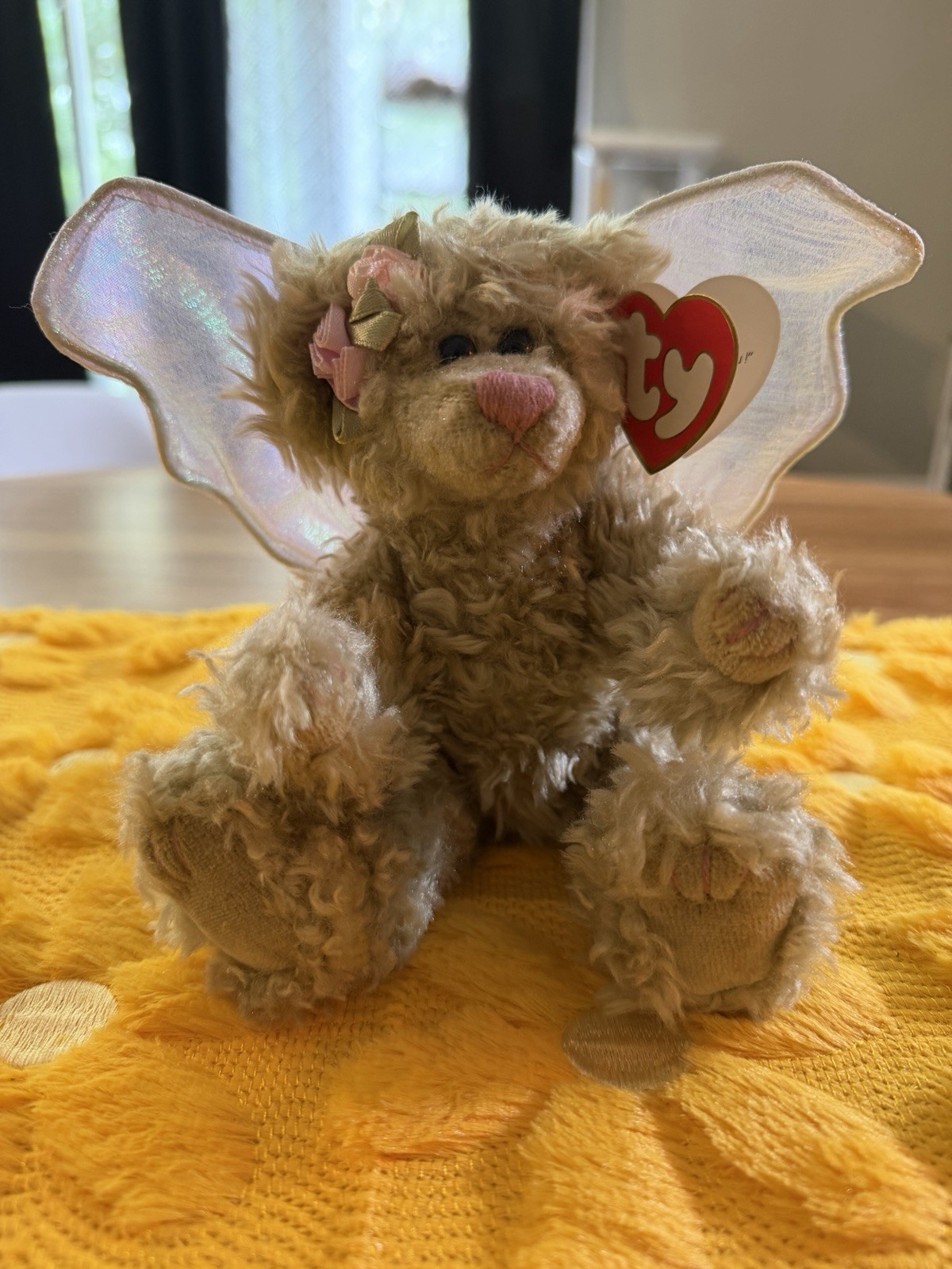 TY Attic Treasures Rafaella Fairy Bear Plush 8” Pink Iridescent Wings