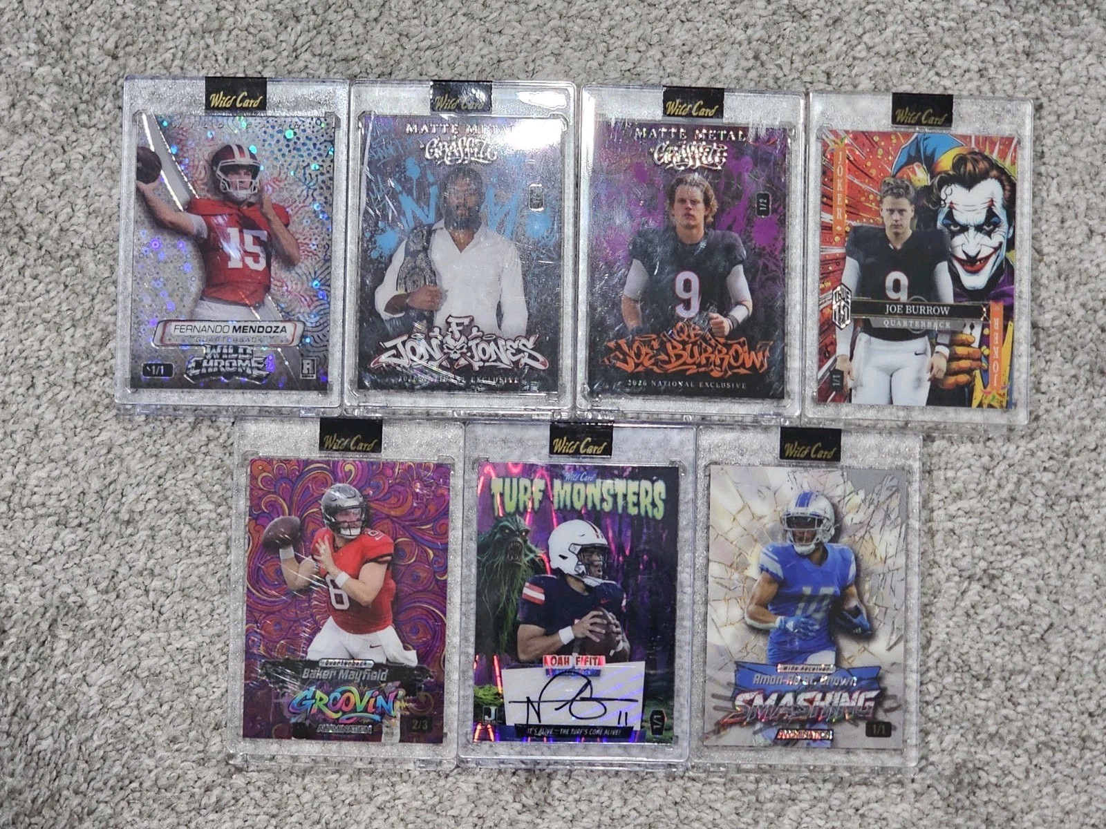 Wild Card 2026 LOT 7 Cards - Burrow - Mayfield - Amon - Mendoza - Bones - Fifita