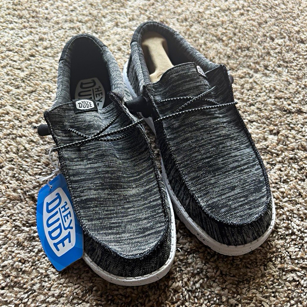 Hey Dude Wally Sport Knit Slip-On Casual Shoes Black/White Men’s US 9