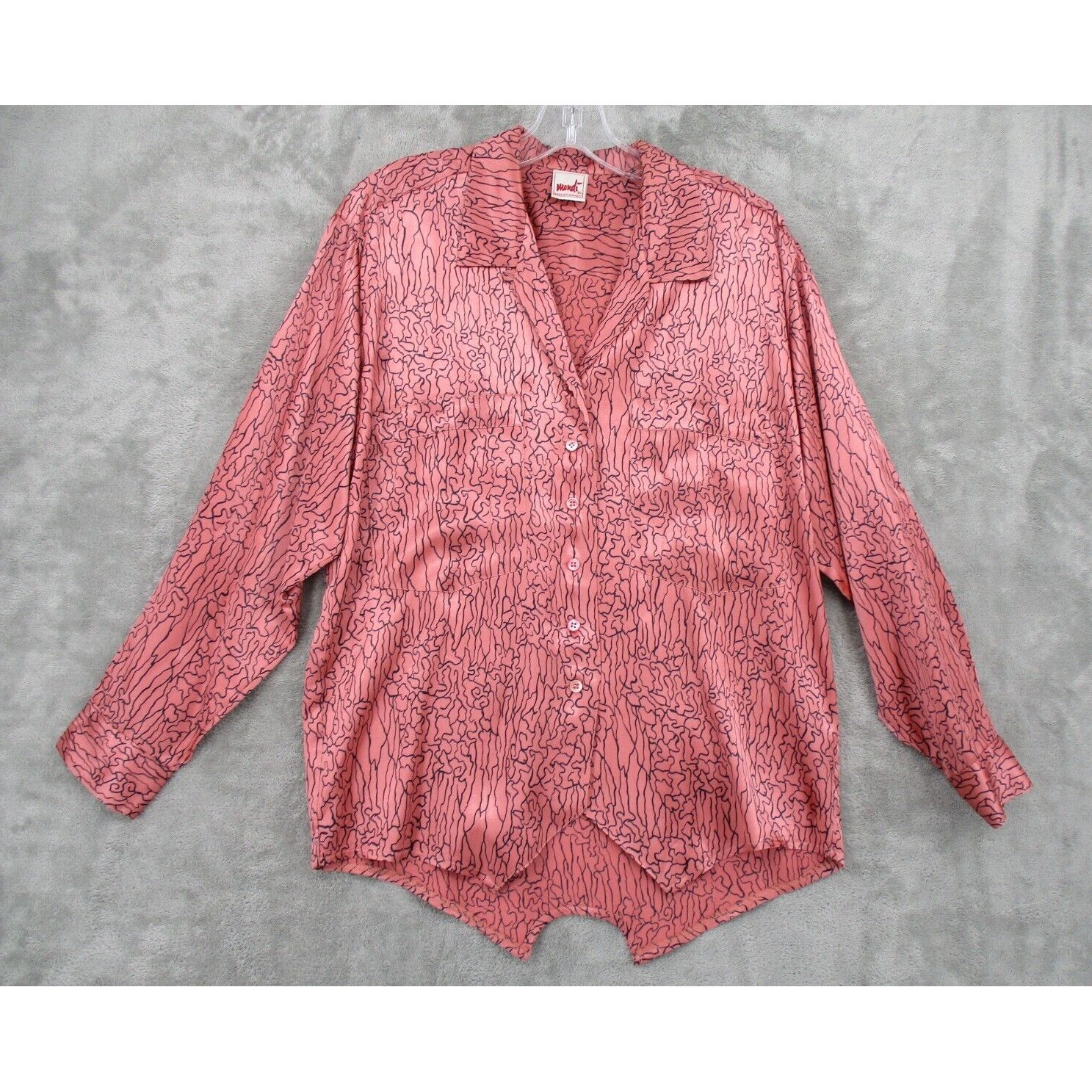 Vintage Mondi Blouse Womens 34 US Small Abstract Satin Button Career Pockets