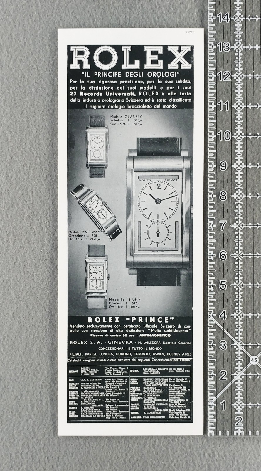 1937 Rolex Prince Watch Original Italian Vintage Ad 1937 Rolex Prince Watch Original Italian Vintage Ad