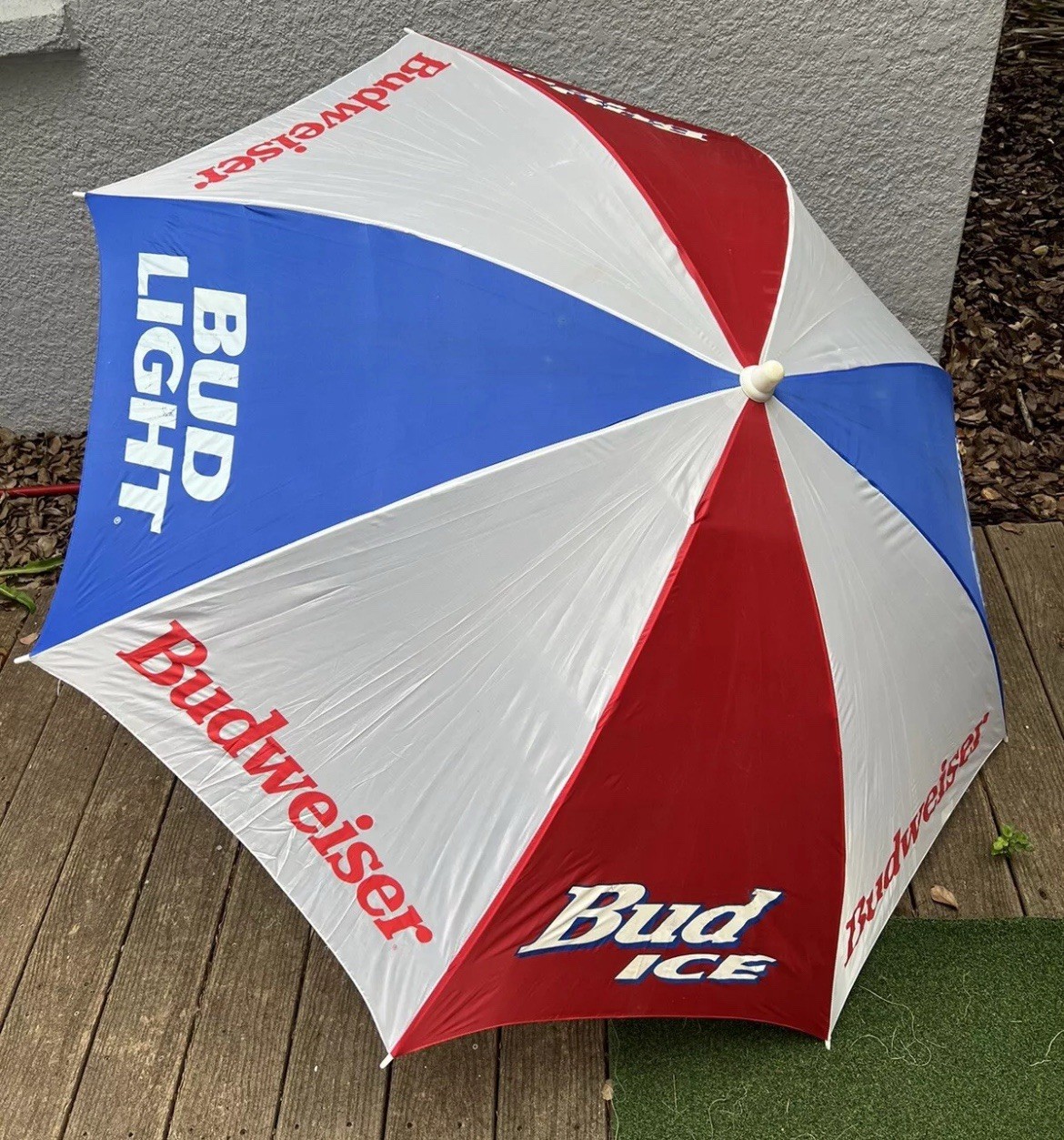 Vintage 90s Budweiser Bud Light Bud Ice Beach Umbrella Red White Blue 7 Feet Vintage 90s Budweiser Bud Light Bud Ice Beach Umbrella Red White Blue 7 Feet