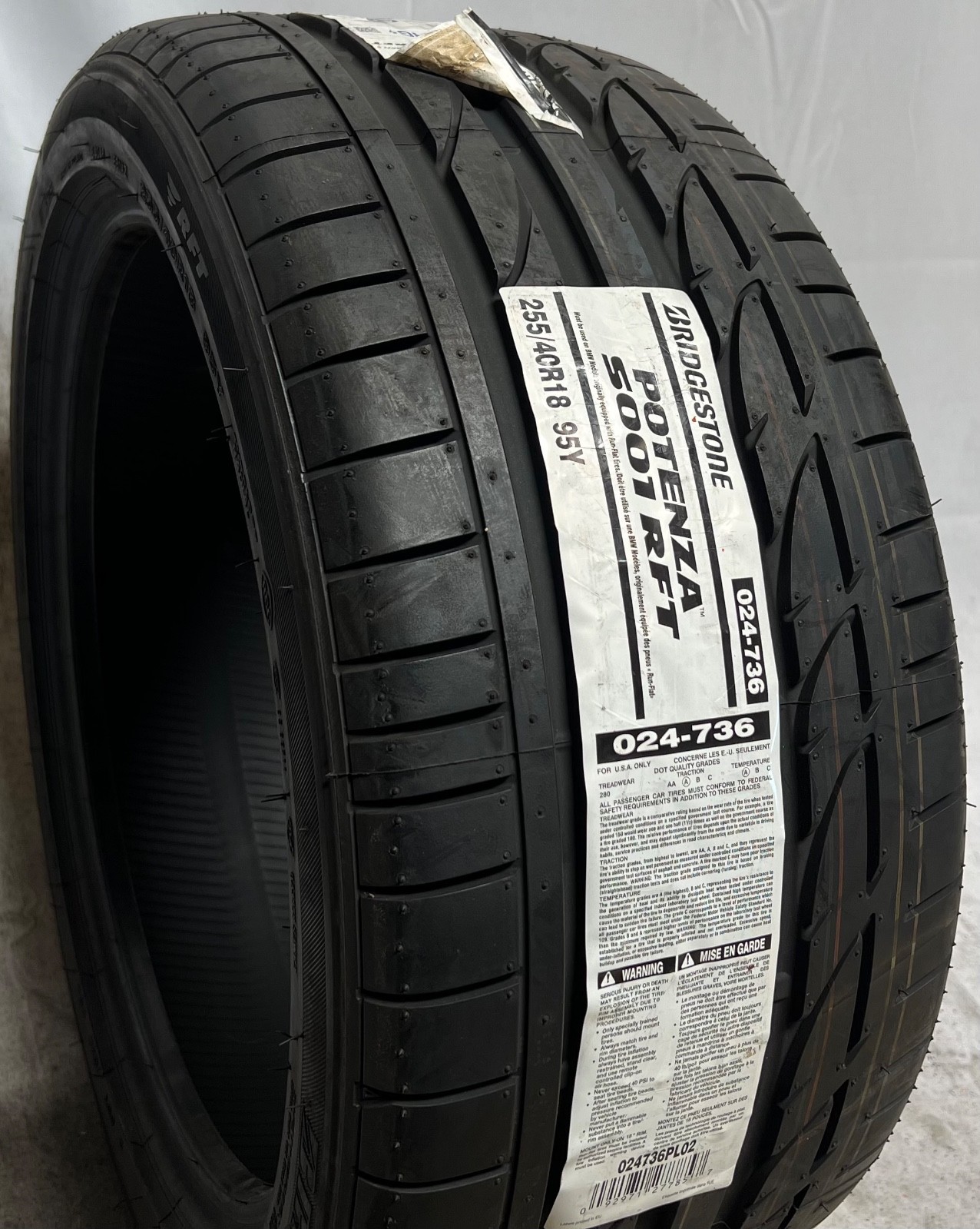 1 - NEW 255/40R18 (95Y) Bridgestone Potenza S001 RFT (*) BMW OEM - 9062 1 - NEW 255/40R18 (95Y) Bridgestone Potenza S001 RFT (*) BMW OEM - 9062
