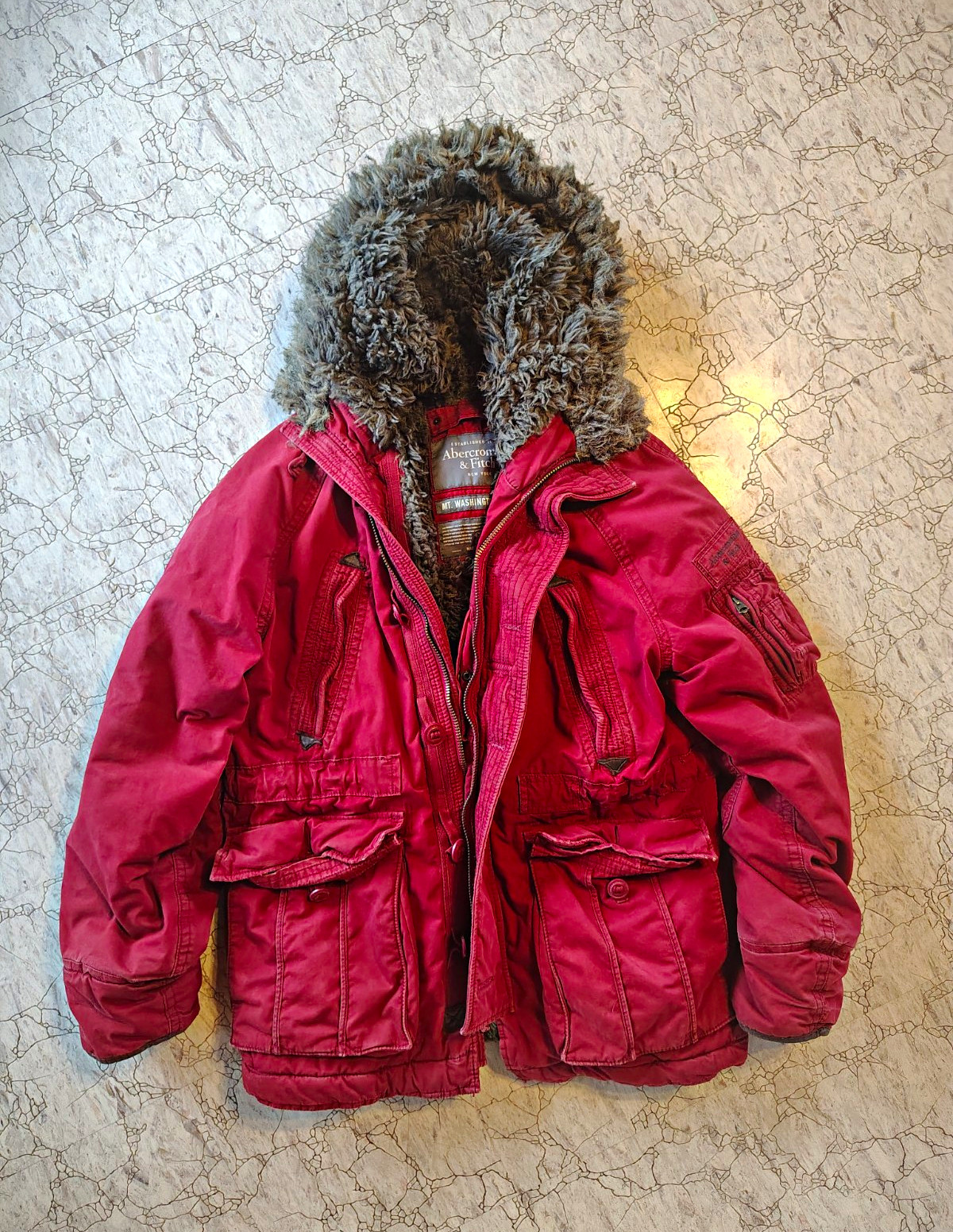 Abercrombie & Fitch Mt. Washington Red Hooded Faux Fur Parka Jacket Kids L
