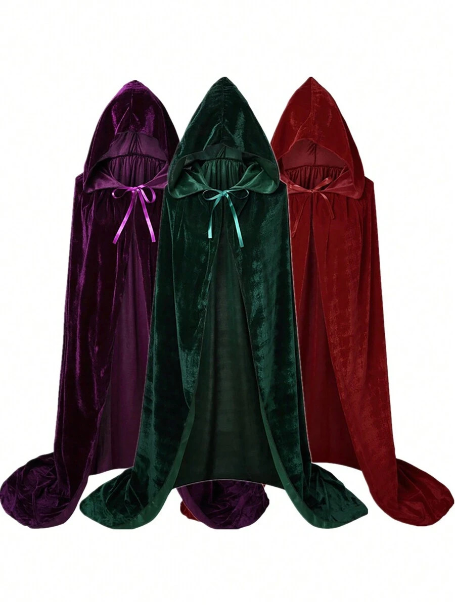 Halloween Hooded Cape Velvet Cloak Costume Unisex Witch Vampire Cosplay