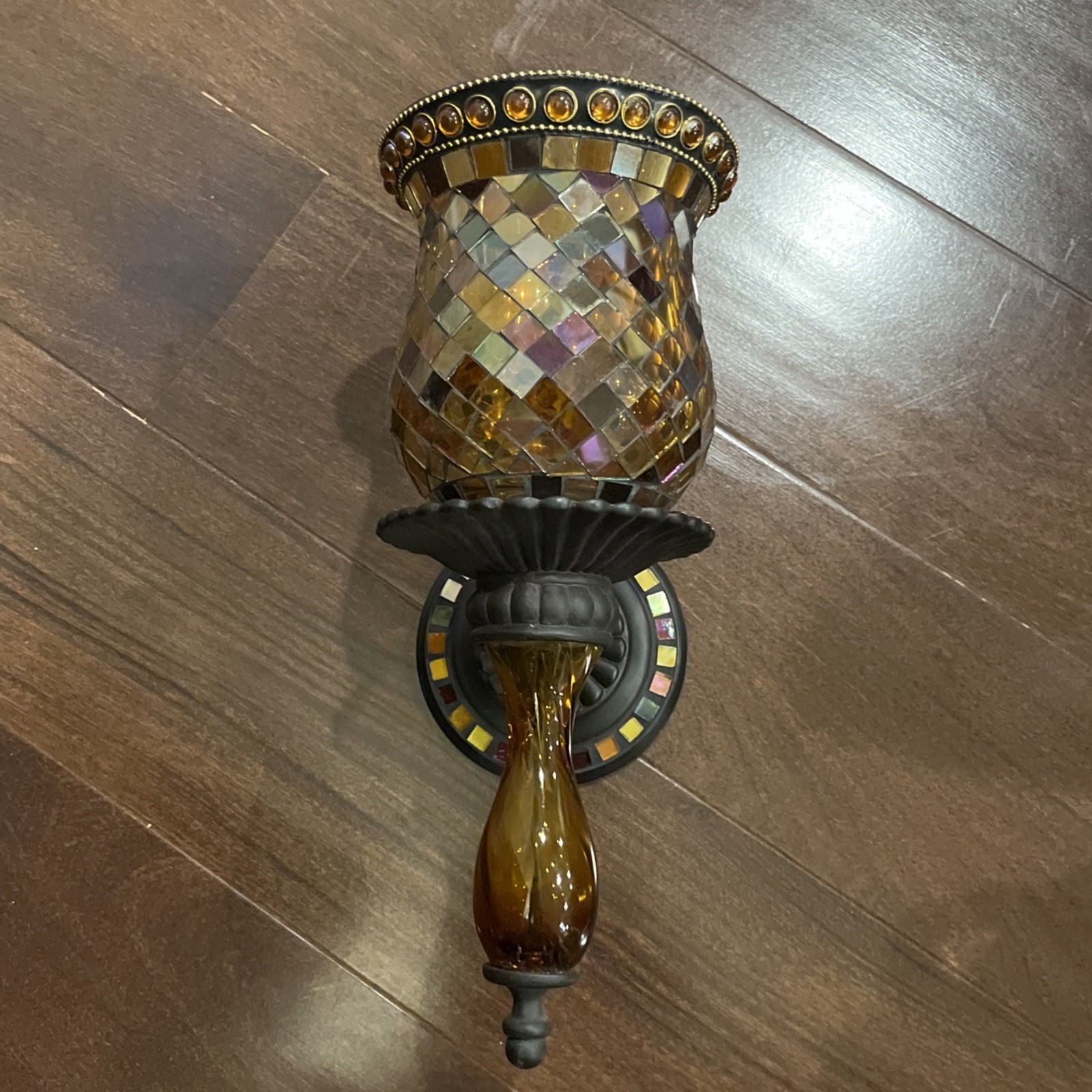 Party Lite Global Fusion Mosaic Amber Glass Peglite Single Votive Wall Sconce Party Lite Global Fusion Mosaic Amber Glass Peglite Single Votive Wall Sconce