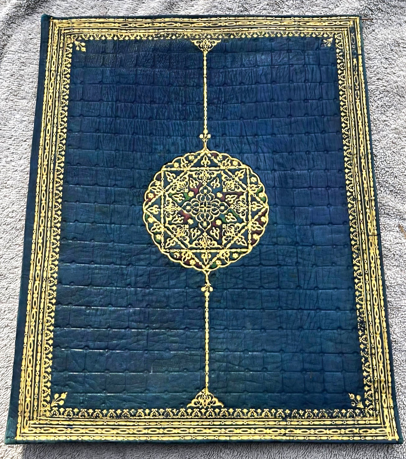 Vintage Moroccan Blue and Gold Embossed Leather Padfolio 1940s