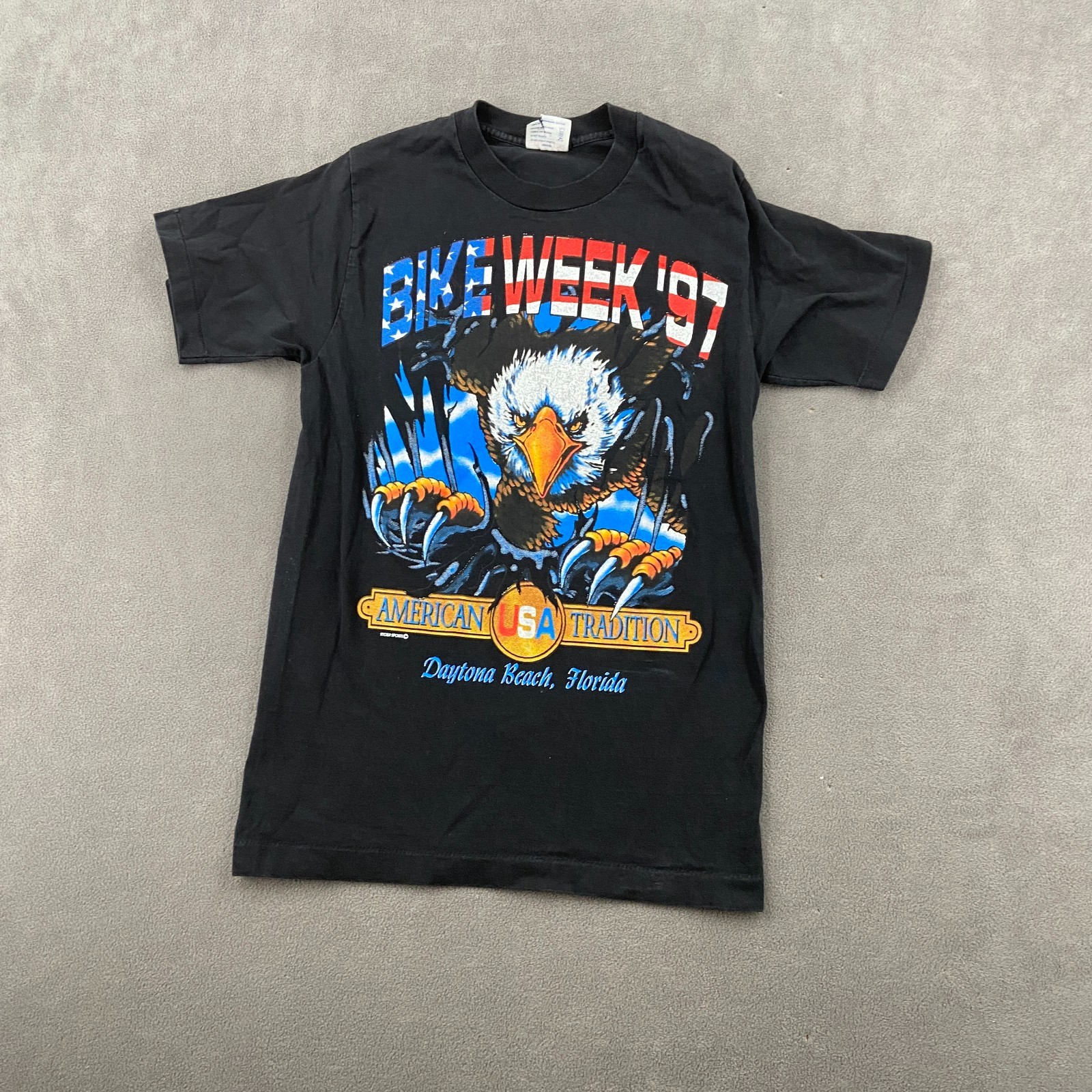 VTG 1997 Softee Daytona Beach Bike Week T Shirt Sz S Black Eagle Single Stitch VTG 1997 Softee Daytona Beach Bike Week T Shirt Sz S Black Eagle Single Stitch