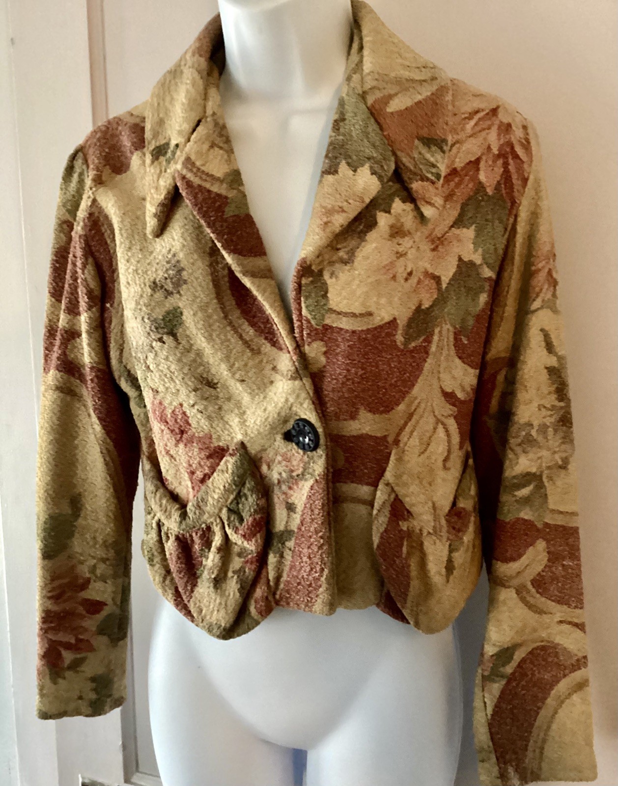 Vintage NUBBY BARKCLOTH Fabric Unlined JACKET—Fabulous Boho Hippie Style Sz 9