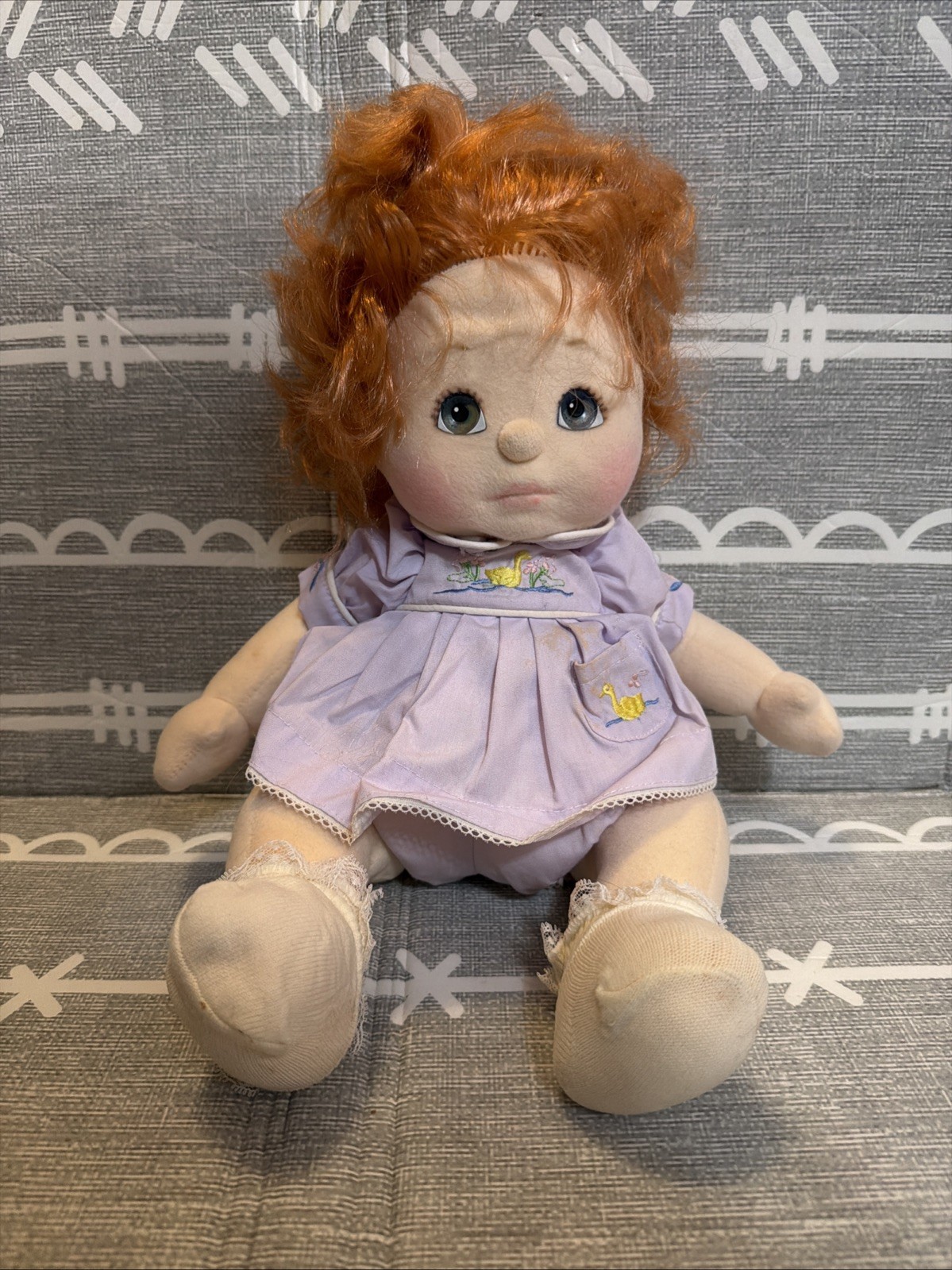 Vintage 1980's Mattel MY CHILD Doll Red Hair Purple Dress