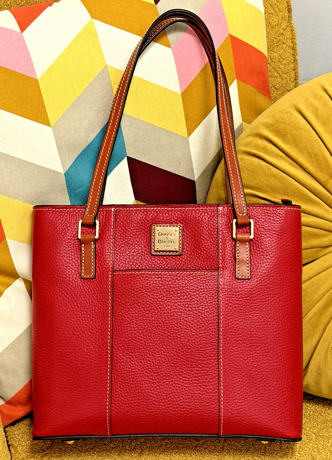 Dooney & Bourke Red Pebble Leather Small Lexington Tote Handbag Purse Excellent