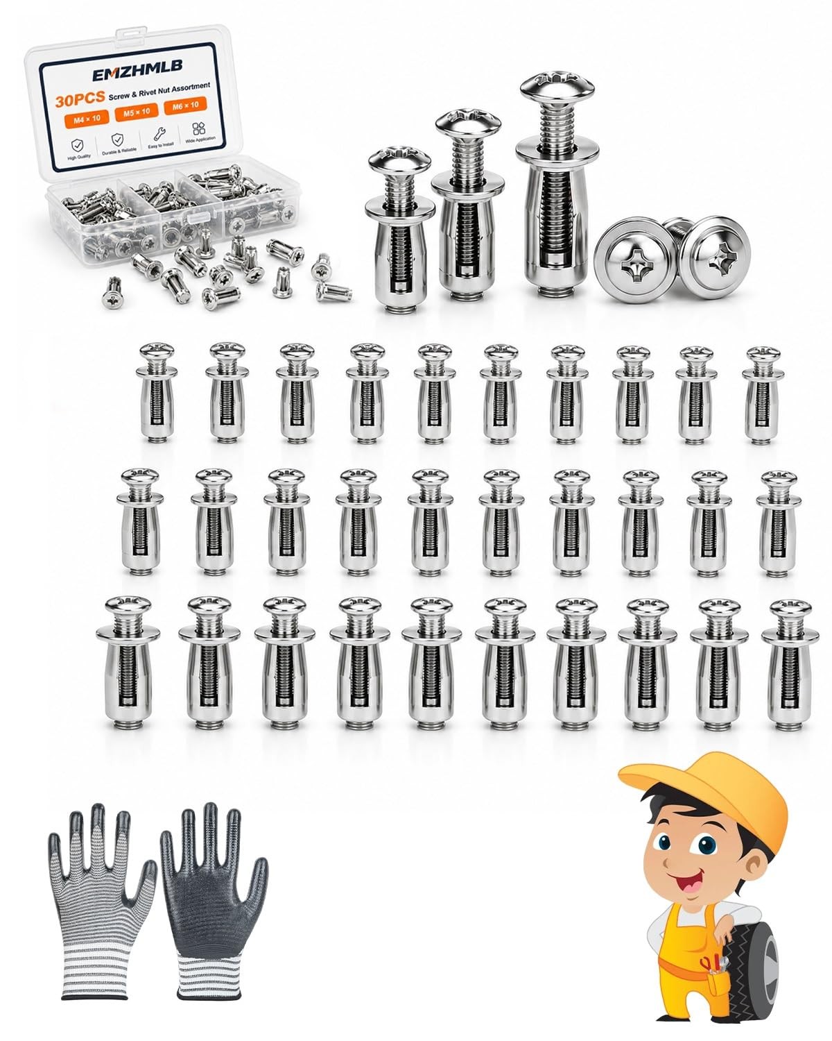 Button Rivet Locking Nuts Set Flower Nuts Screws with Riveting Tool Button Rivet Locking Nuts Set Flower Nuts Screws with Riveting Tool