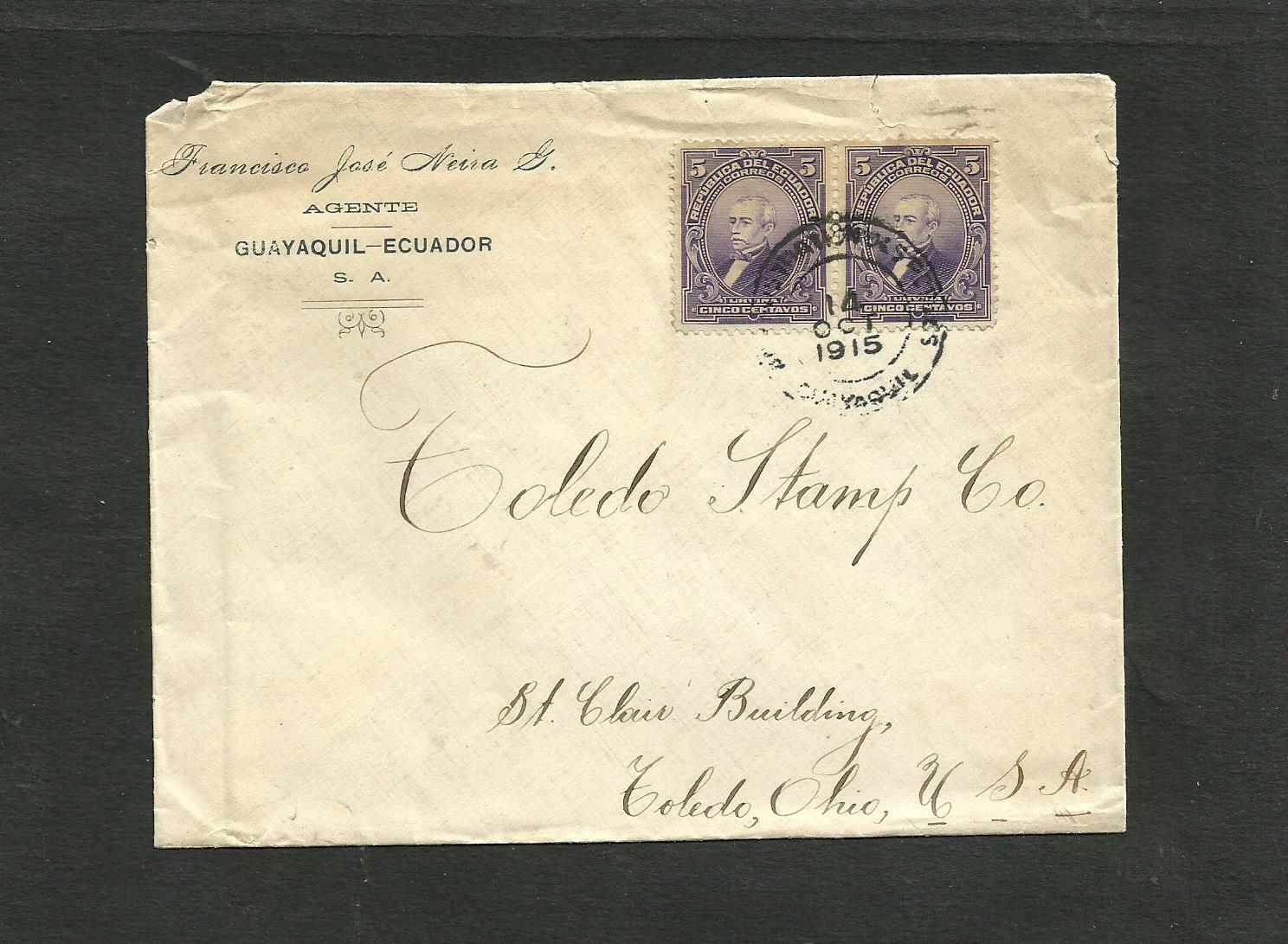 ECUADOR TO USA, 1915, COVER W/ADVERTISING, VERY NICE