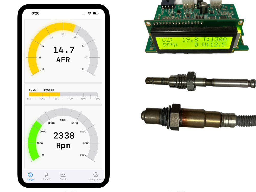 Wideband Lambda AFR for arduino. EGT RPM Bluetooth APP iOS mOS dataloger LSU4.9