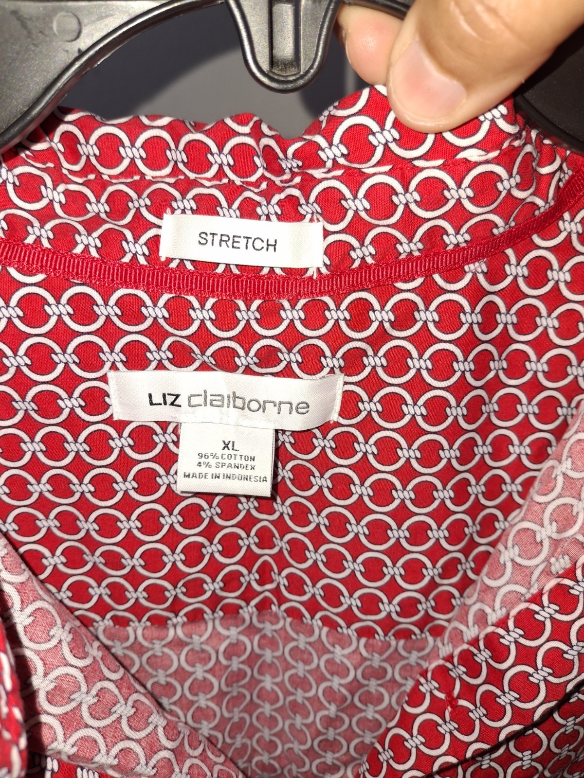 Liz Claiborne Top Womens Size Xl  Geometric Button Up Shirt Short Sleeve Stretch