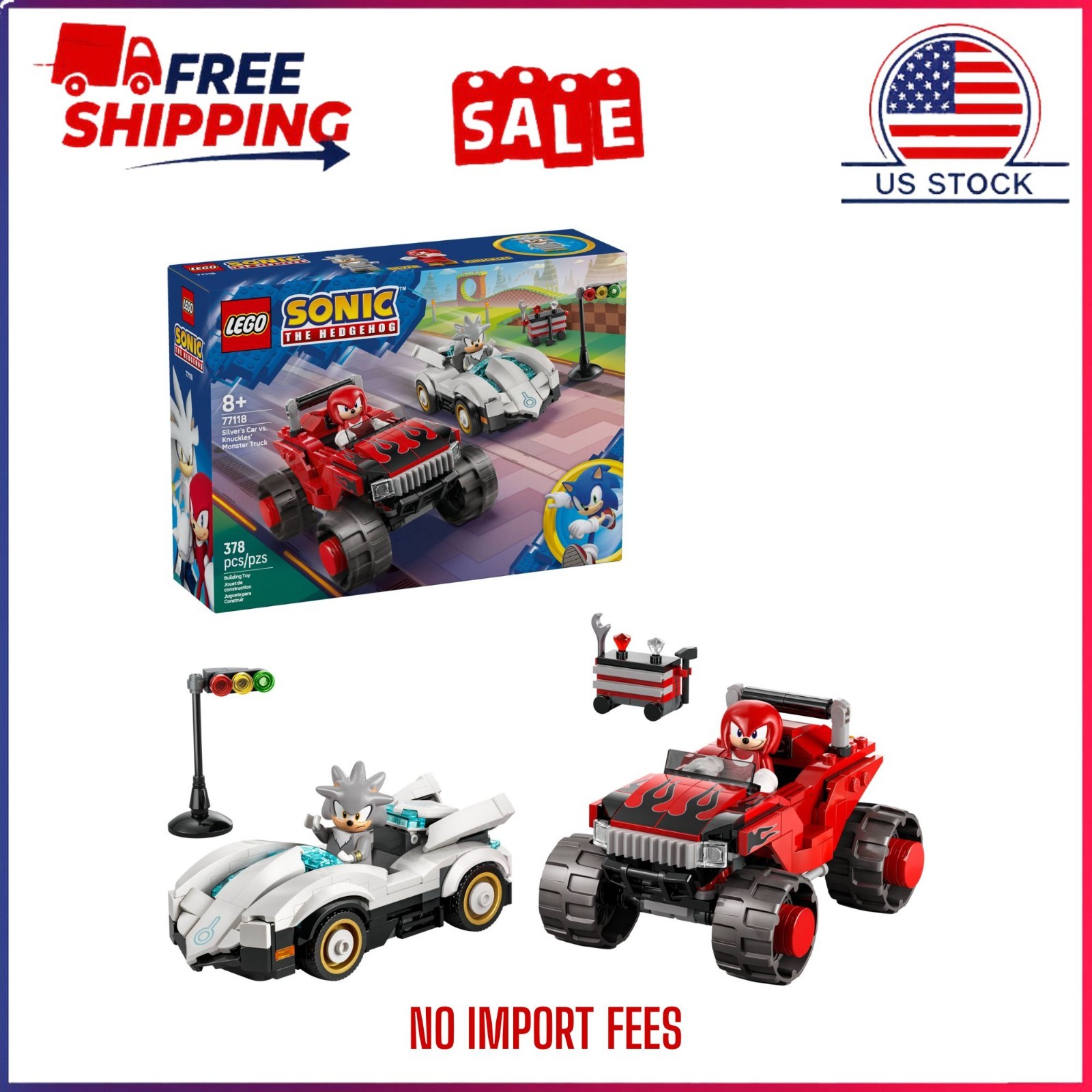 LEGO Sonic The Hedgehog Silver\'s Car VS Knuckles\' Monster Truck Set 77118 NIB