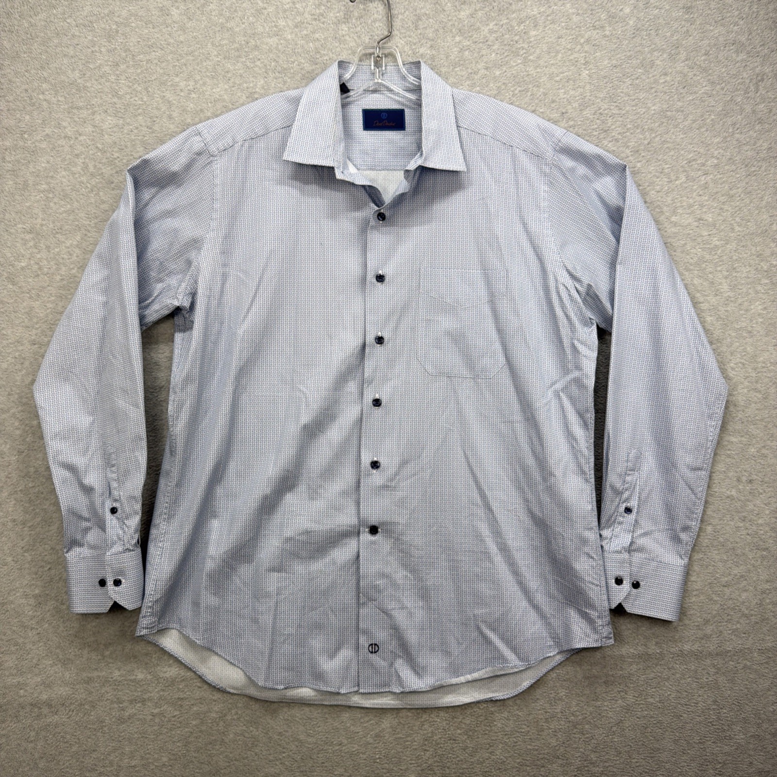 David Donahue Shirt Mens XL Blue White Geometric Dress Business Casual Office
