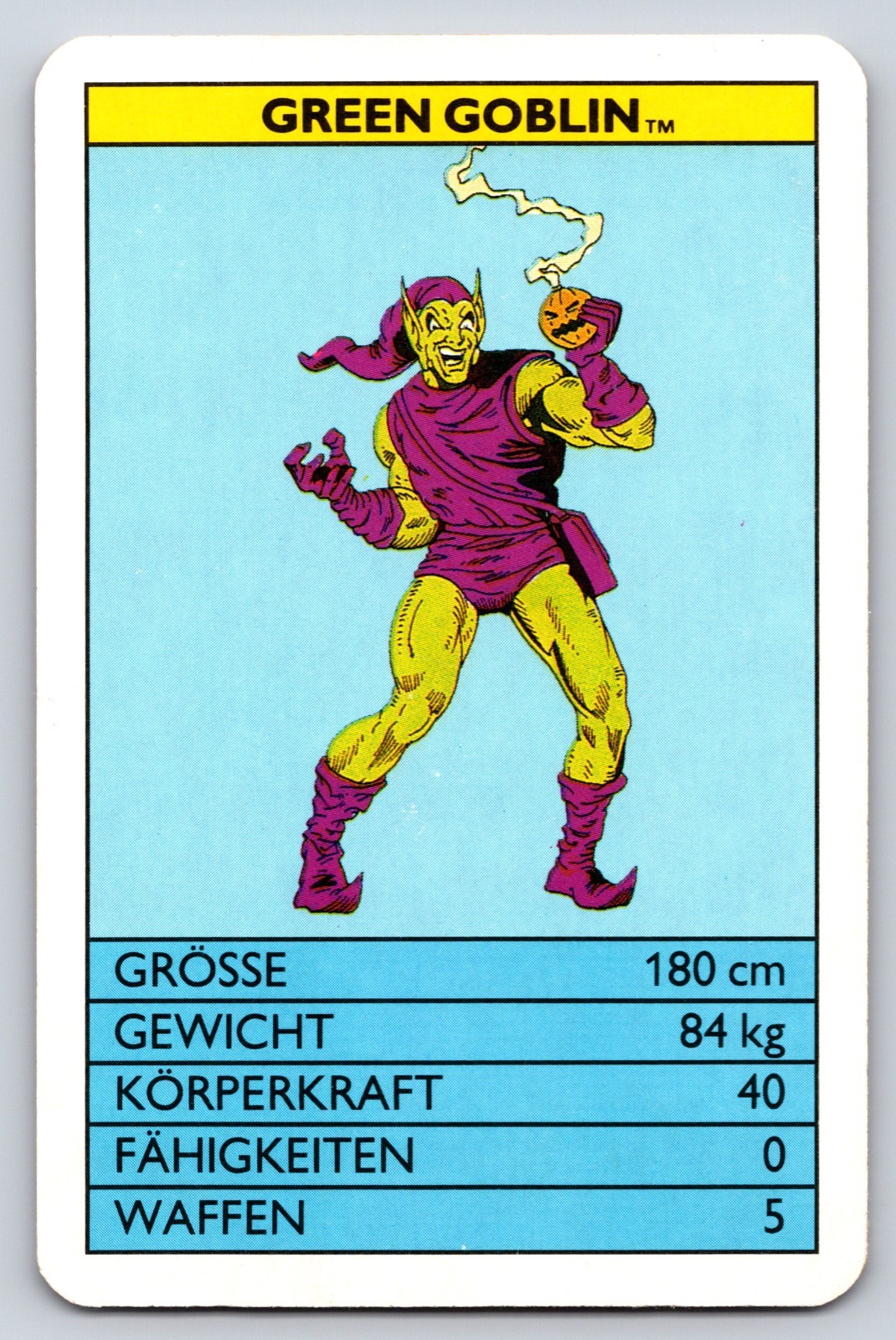1988 Super Top Trumps Marvel Super-Villains German Edition Green Goblin EX