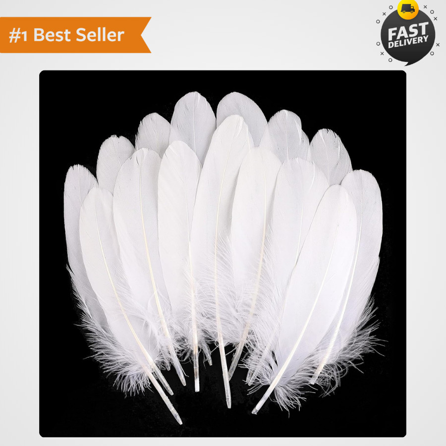 120Pcs White Goose Feathers Natural Bulk 6-8 Inch 15-20Cm for Crafts