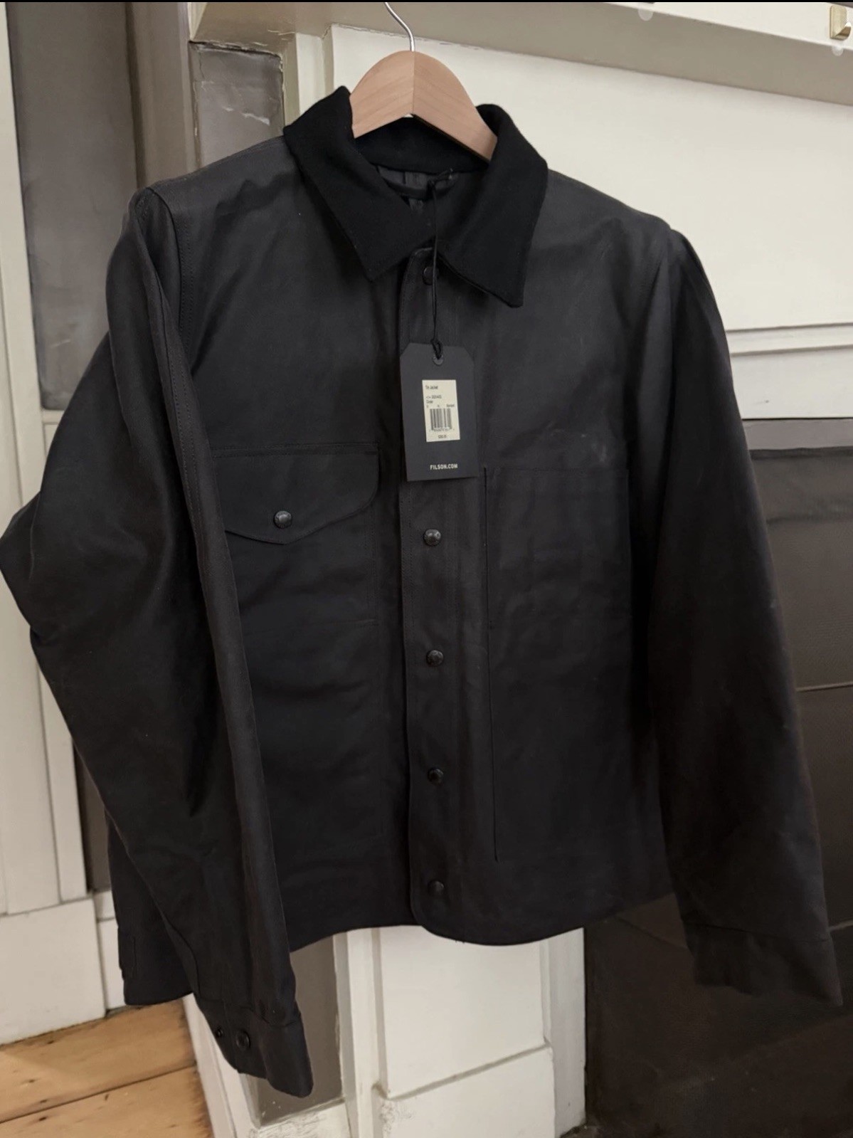 Filson Tin Cloth Jacket Cinder Waxed Dark Gray Black Unlined Mens Medium New Filson Tin Cloth Jacket Cinder Waxed Dark Gray Black Unlined Mens Medium New