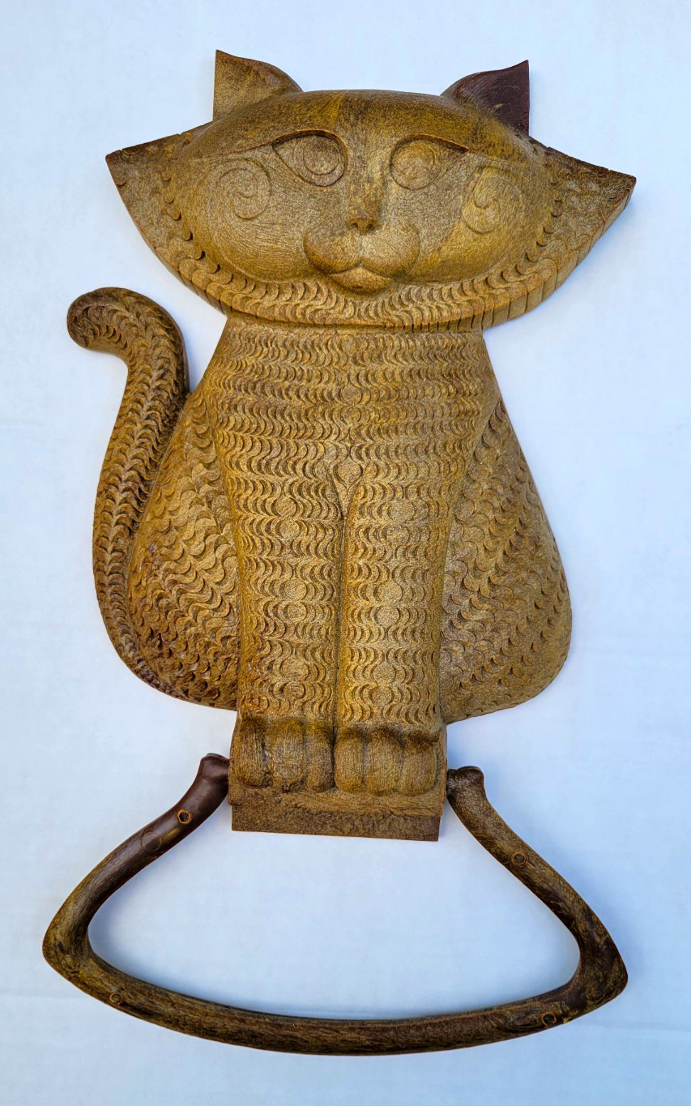 Vintage 1980 Syroco Cat Towel Ring Holder Wood Look Molded Plastic Retro Vintage 1980 Syroco Cat Towel Ring Holder Wood Look Molded Plastic Retro