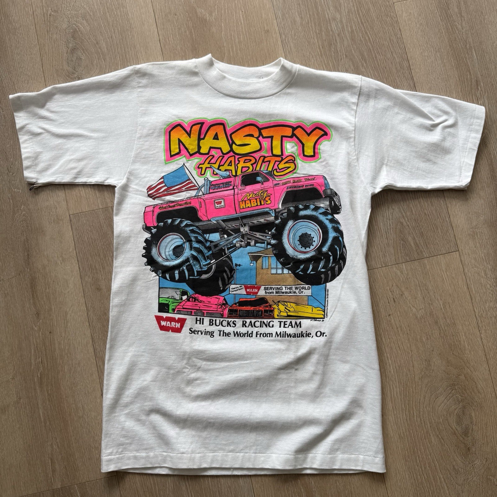 Vintage 90s Single Stitch Monster Truck Racing Tee Shirt Medium Back Hit