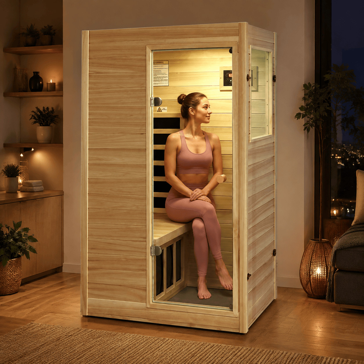 Mini Far Infrared Sauna Poplar Wood Personal Home Spa Detox for 1 Person 905W