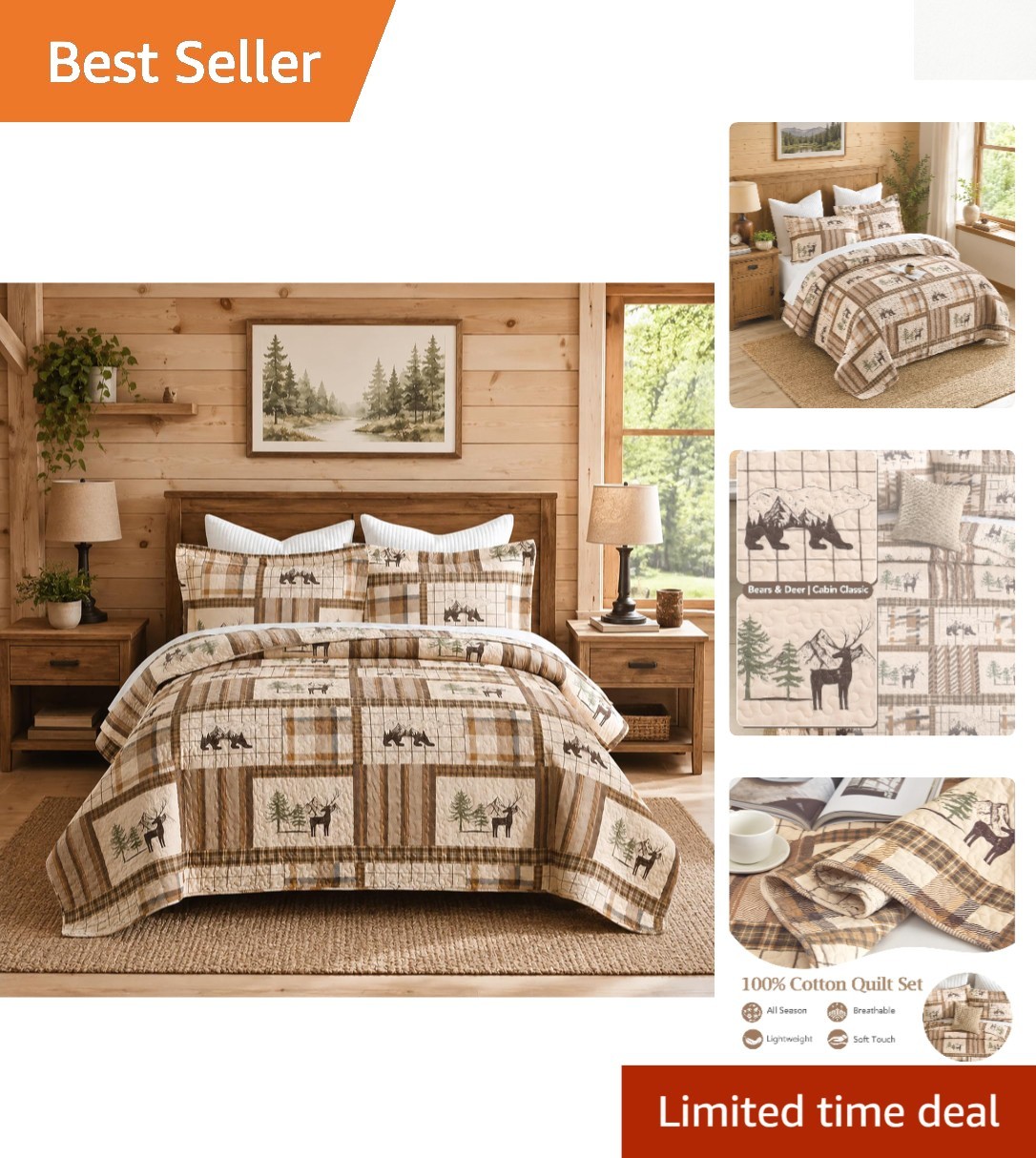 Warm Brown Bear & Deer Quilt Set - King Size 98\ Warm Brown Bear & Deer Quilt Set - King Size 98\