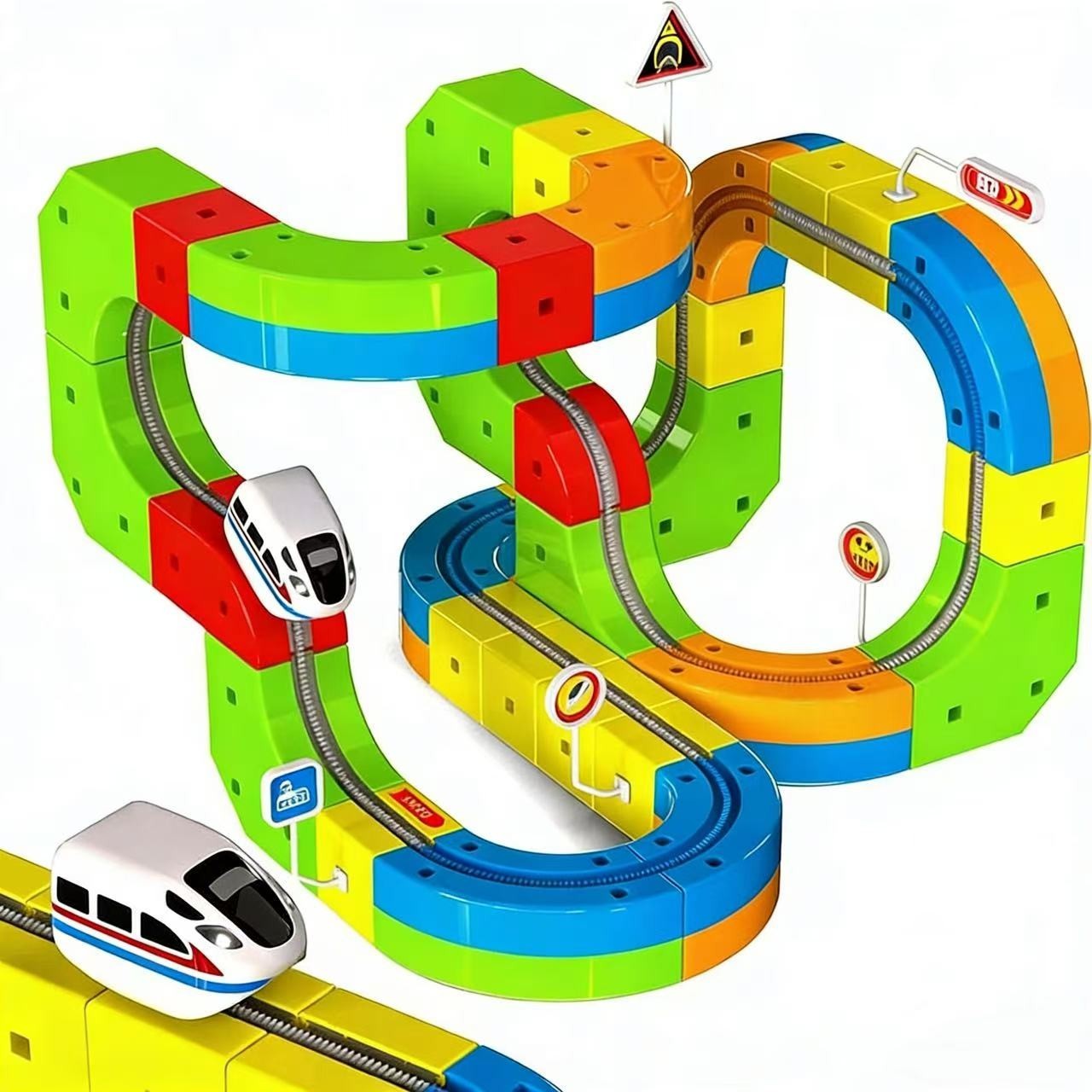 Train Set-123pcs for Kids 3D DIY Track Building Toy with Light Sound Funny Train