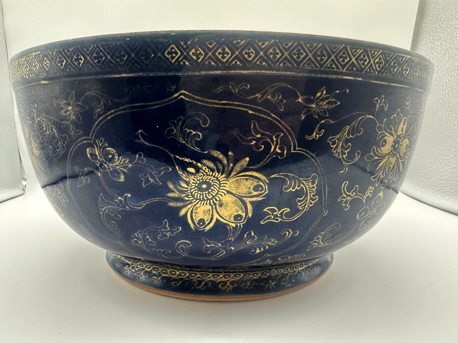 18th Century Blue Glazed and Gilt Floweral with Famille Rose Paint Bowl