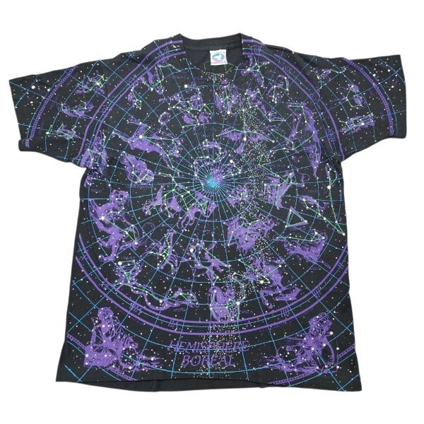 Vintage Liquid Blue Constellation Zodiac Graphic T-Shirt XL Astrology AOP Single