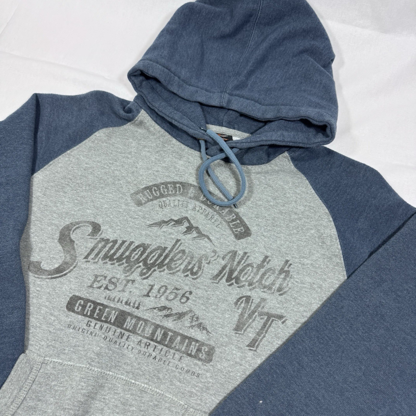 Prairie Mountain Men\'s S Gray/Blue Smugglers\' Notch VT Fleece Pullover Hoodie Prairie Mountain Men\'s S Gray/Blue Smugglers\' Notch VT Fleece Pullover Hoodie