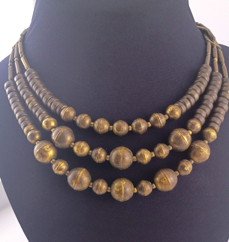 Vintage West African Hand-Knotted Lost Wax Solid Brass Multi-Strand Necklace Vintage West African Hand-Knotted Lost Wax Solid Brass Multi-Strand Necklace
