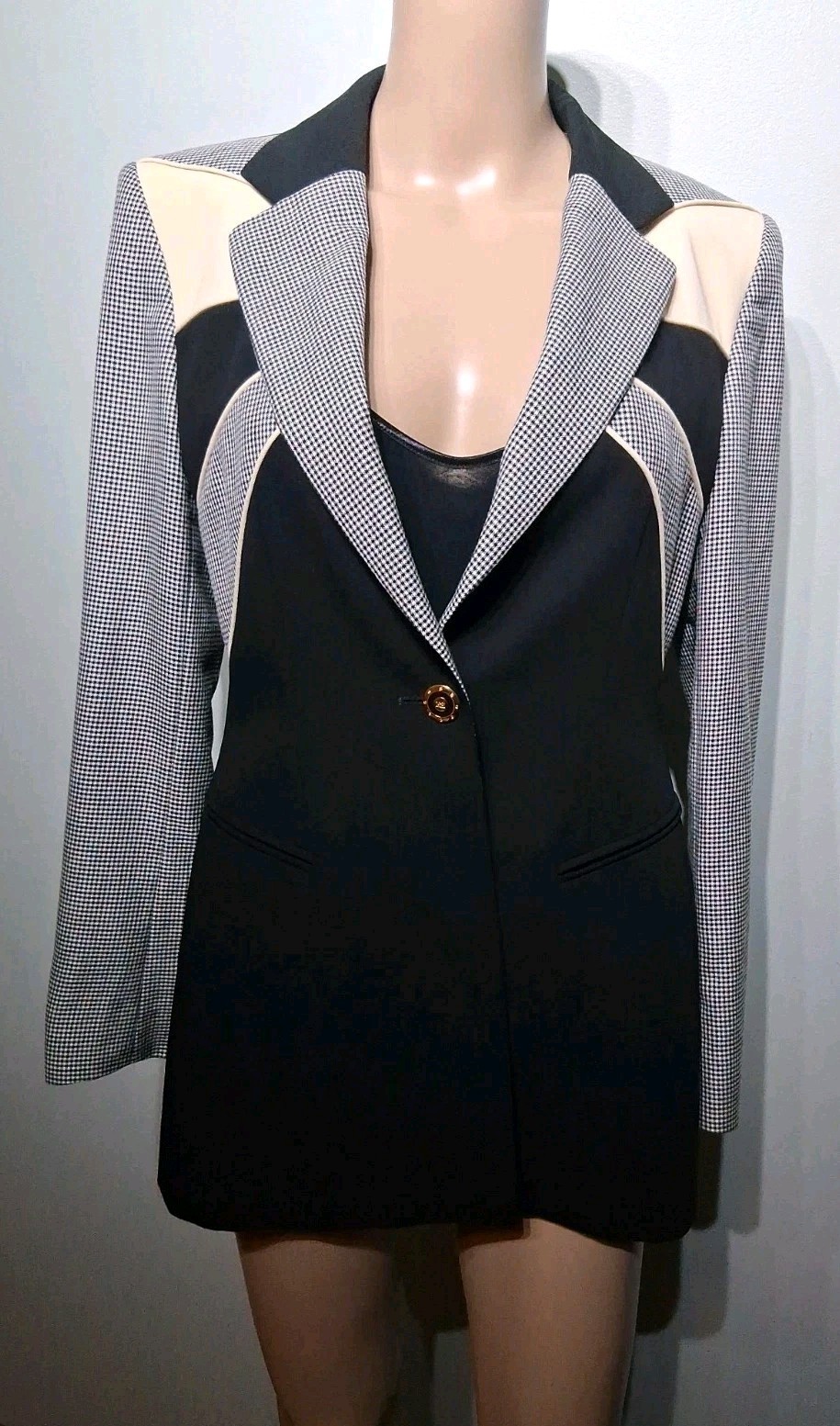 Escada By Margaretha Ley Vtg Wool Black Cream Blazer Size EU 36