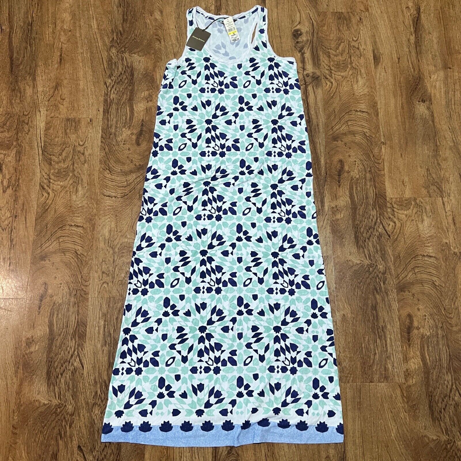 NWT Tommy Bahama Maxi Dress Medium M Blue Long Border Tiles Sleeveless $138