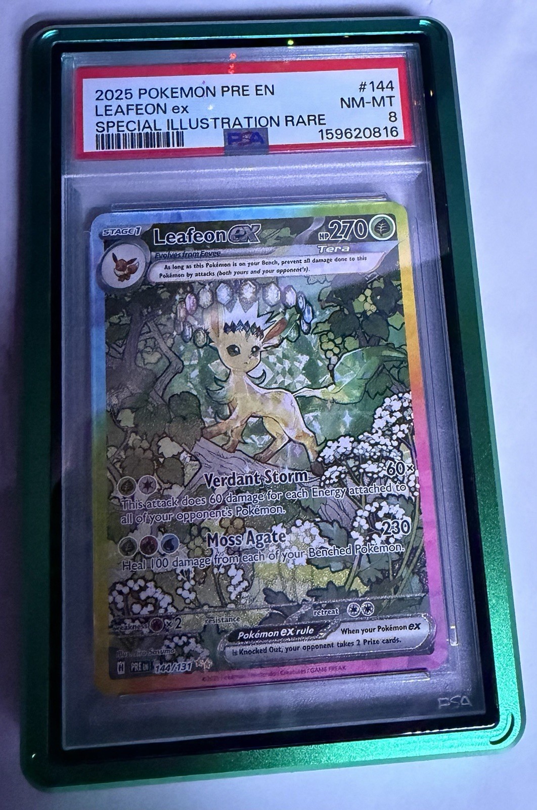 The Pokémon Company Leafeon ex 144/131 Prismatic Evolutions SIR Holo EN PSA 8